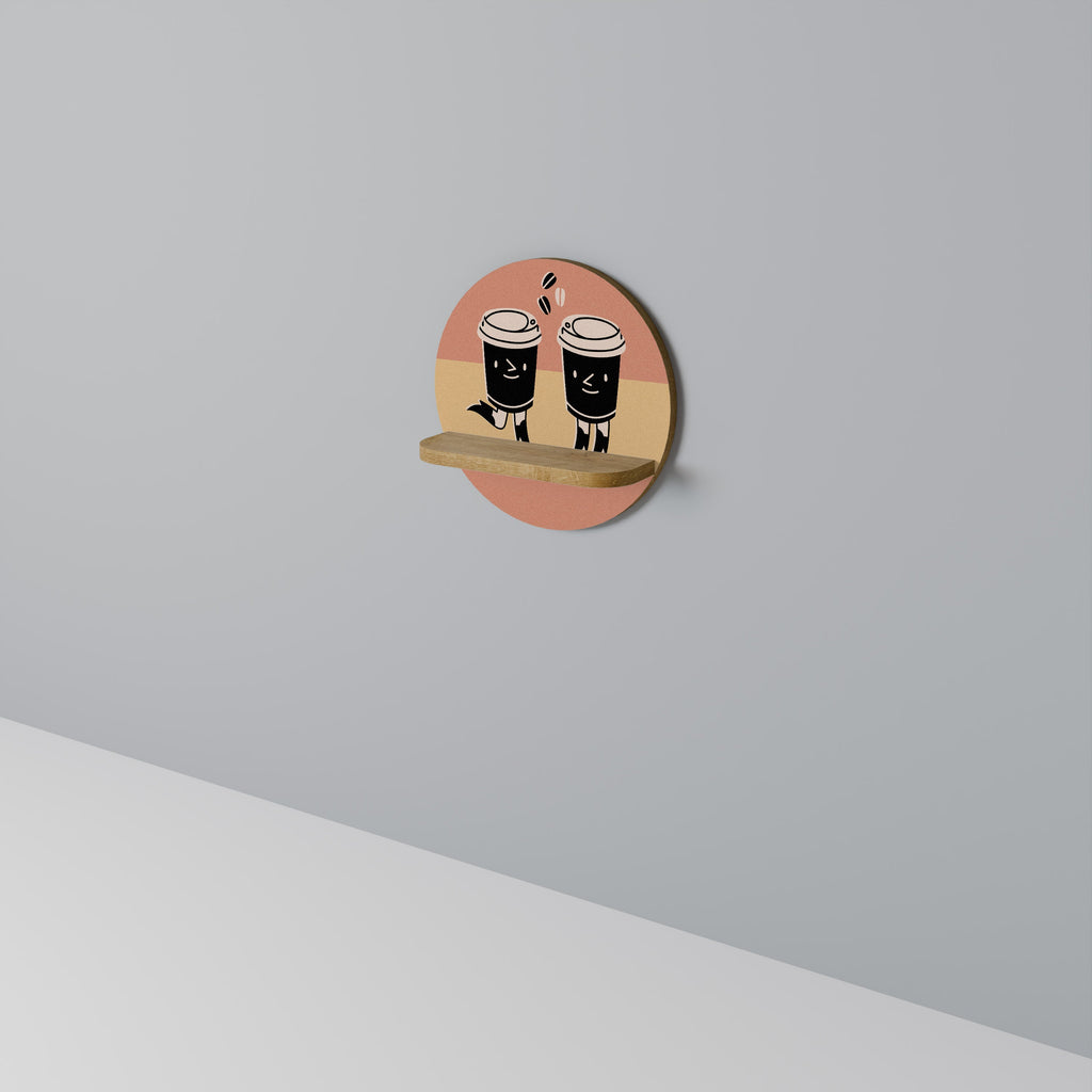 Étagère d'art ronde JOYFUL COFFEE effet chêne