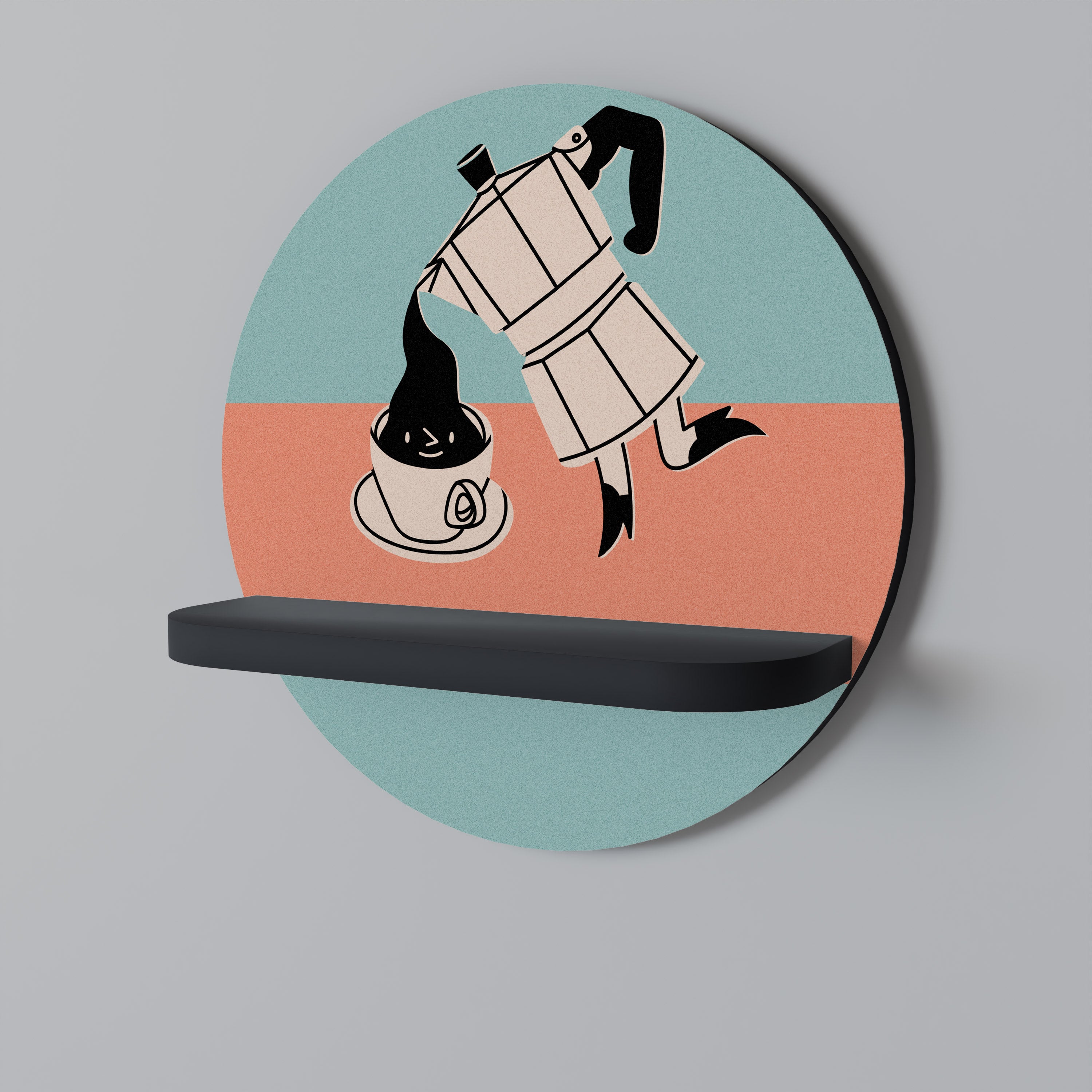 POWER ESPRESSO Round Art Shelf In Black Finish