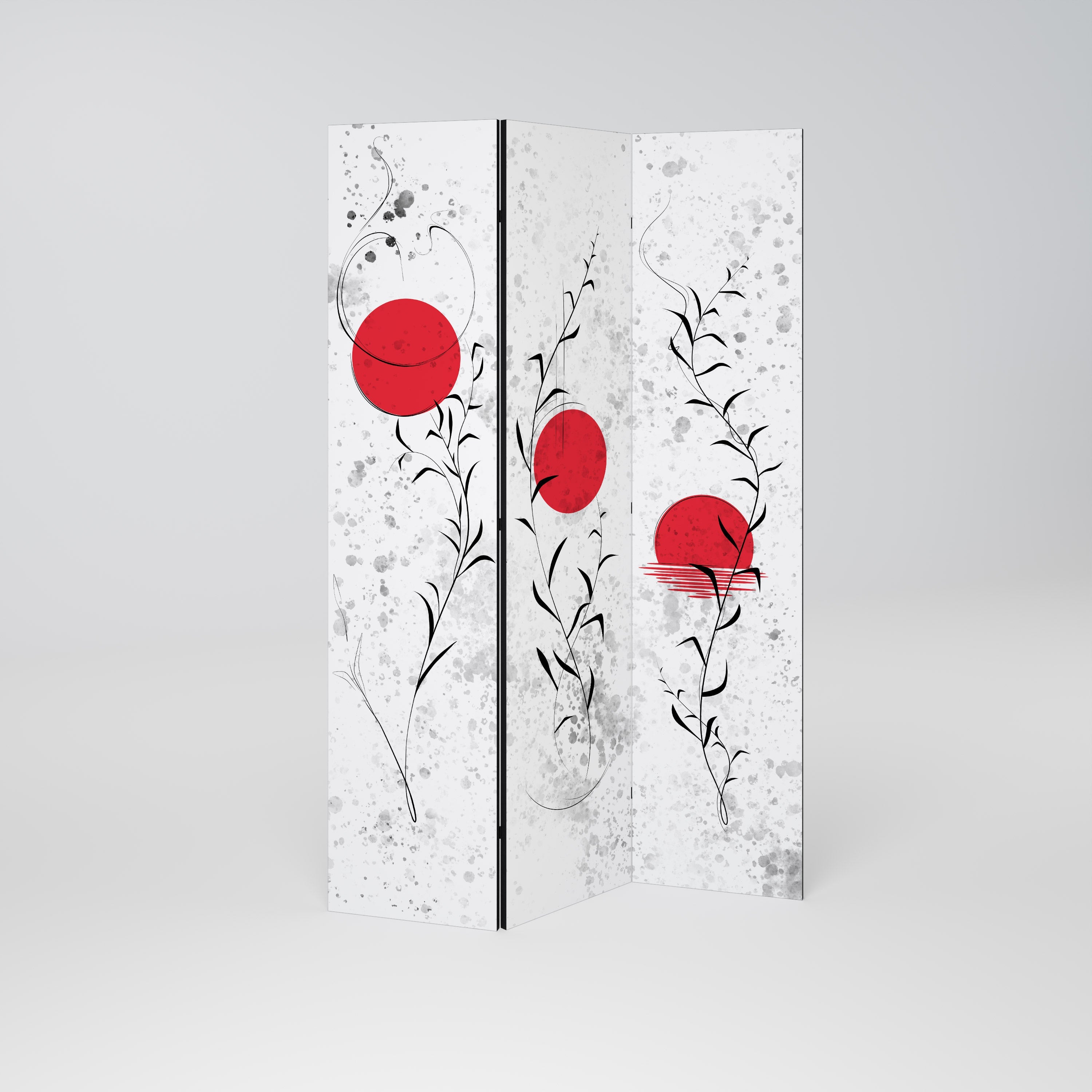 RED WHISPERS IN FOLIAGE Decorative 3-Panel Room Divider