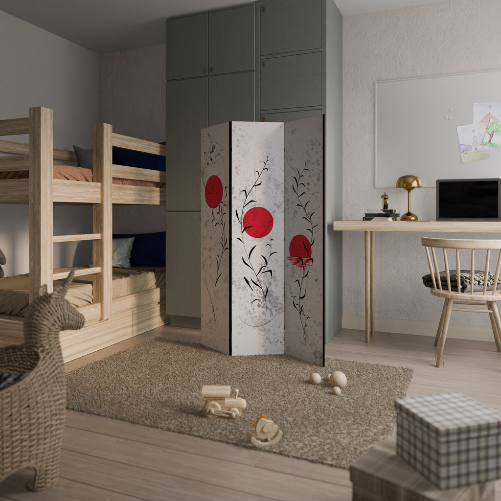 RED WHISPERS IN FOLIAGE Decorative 3-Panel Room Divider