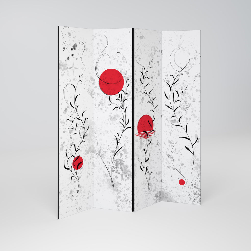 RED WHISPERS IN FOLIAGE Decorative 4-Panel Room Divider
