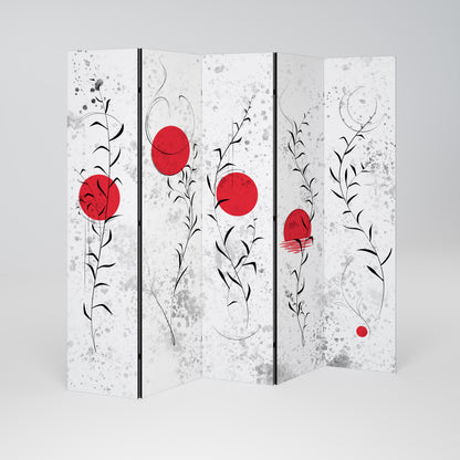 RED WHISPERS IN FOLIAGE 5-Panel Room Divider