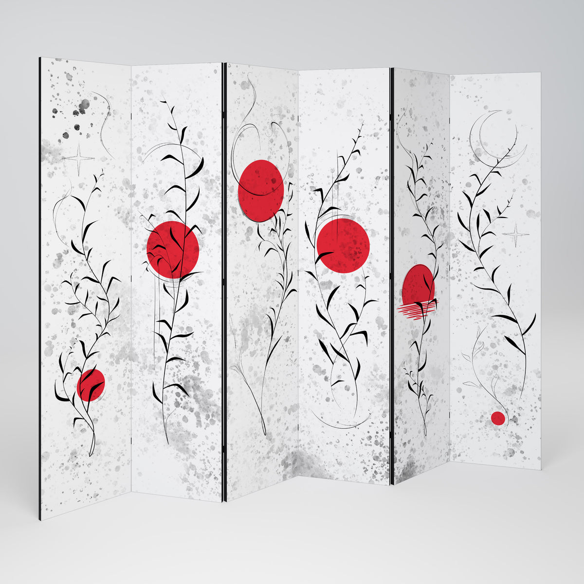 RED WHISPERS IN FOLIAGE 6-Panel Room Divider
