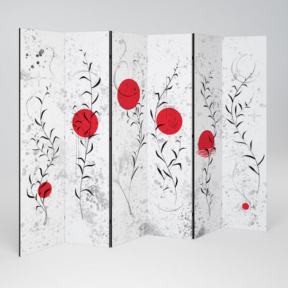 RED WHISPERS IN FOLIAGE 6-Panel Room Divider