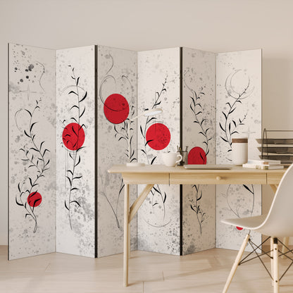 RED WHISPERS IN FOLIAGE 6-Panel Room Divider