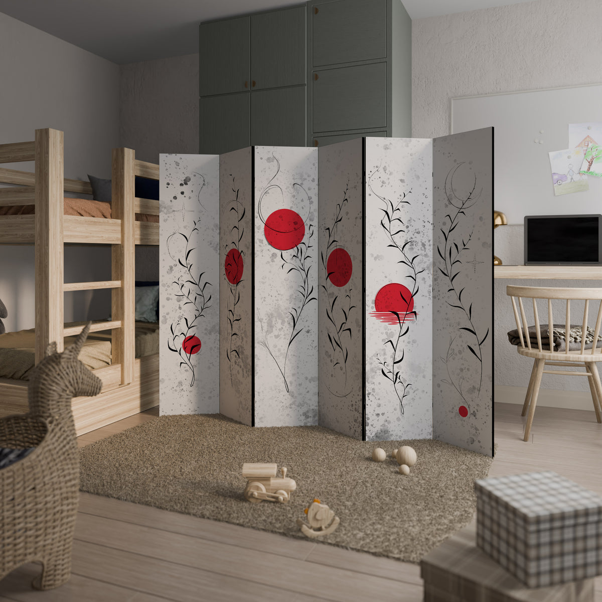 RED WHISPERS IN FOLIAGE 6-Panel Room Divider
