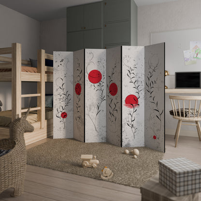RED WHISPERS IN FOLIAGE 6-Panel Room Divider