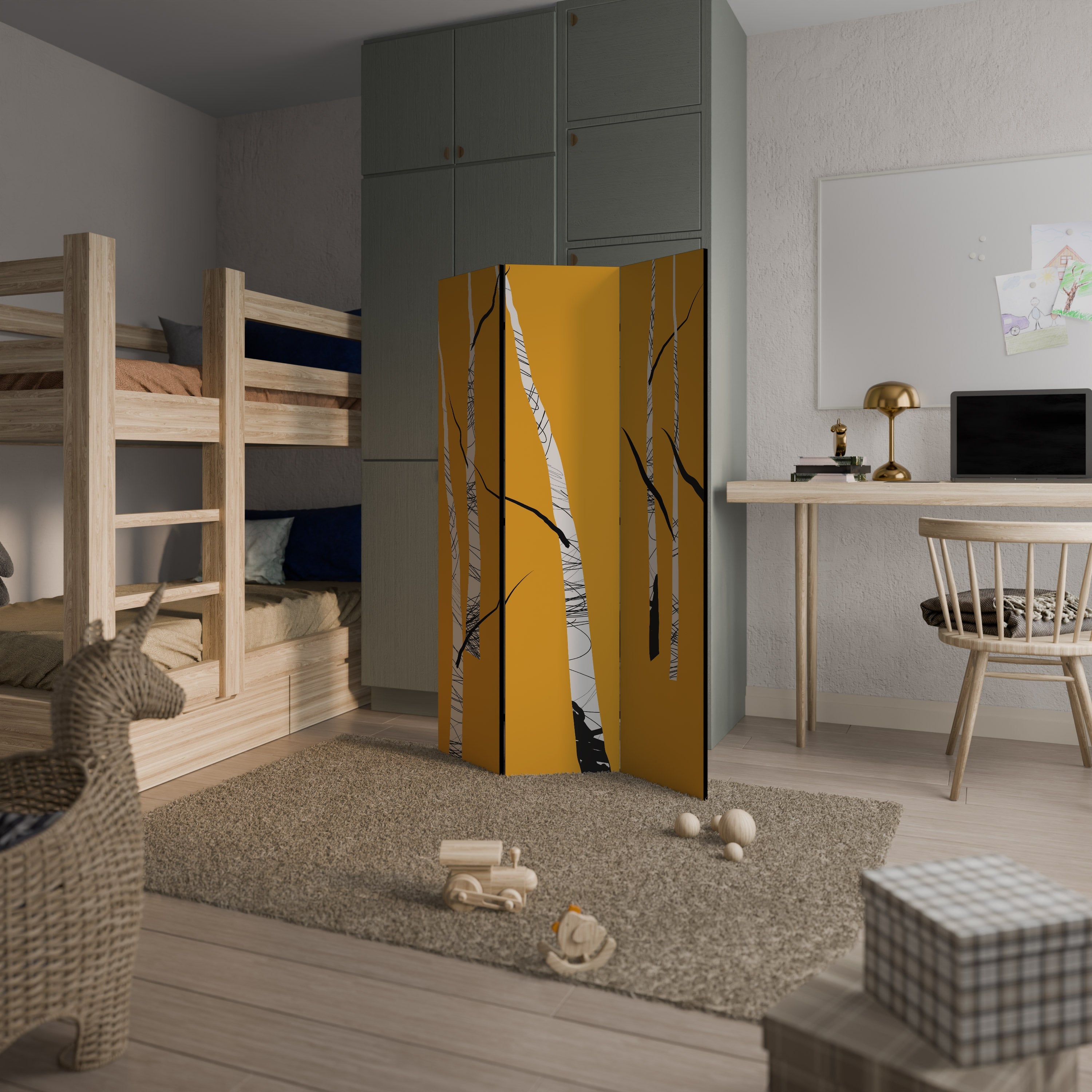 BIRCH ABSTRACT Decorative 3-Panel Room Divider