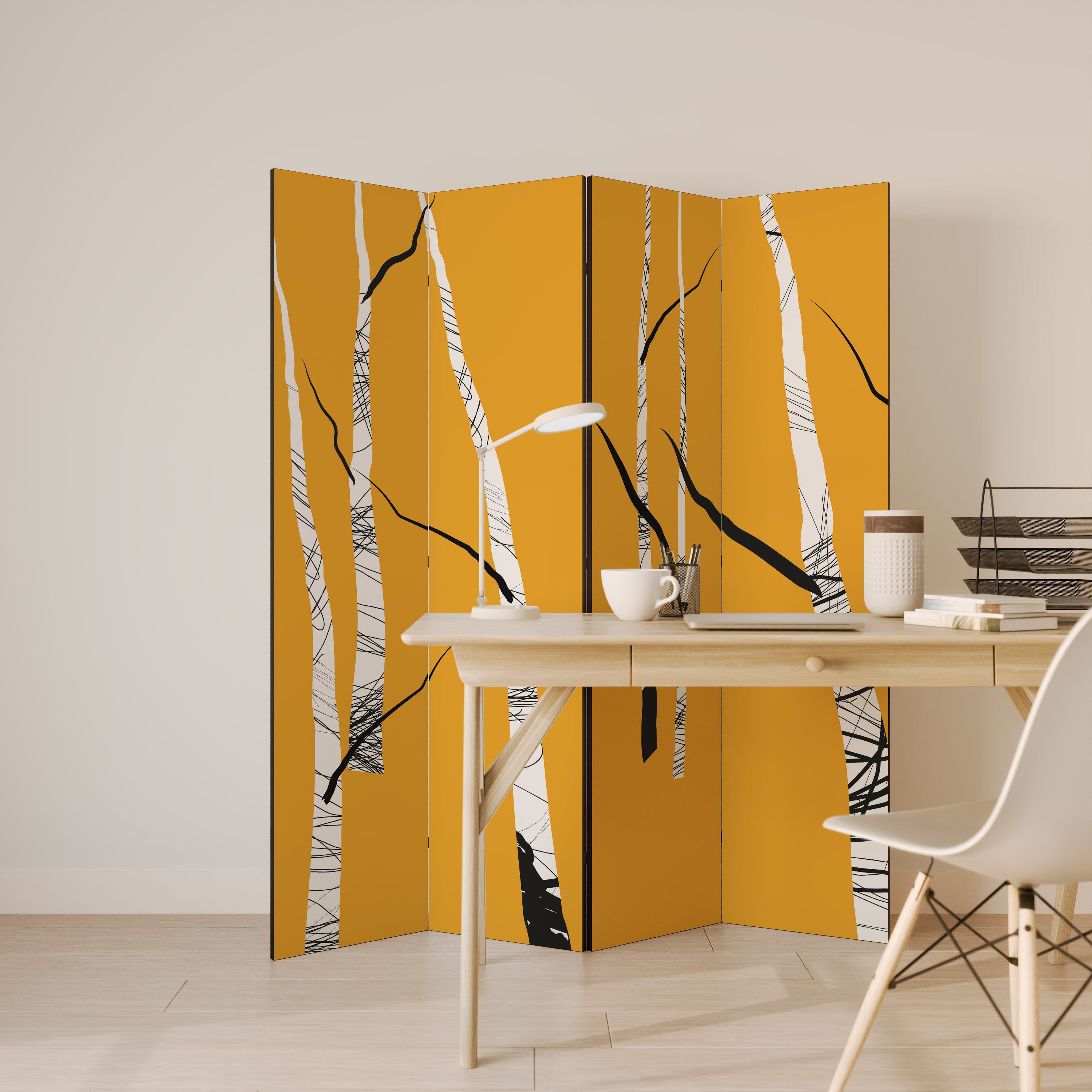 BIRCH ABSTRACT Decorative 4-Panel Room Divider