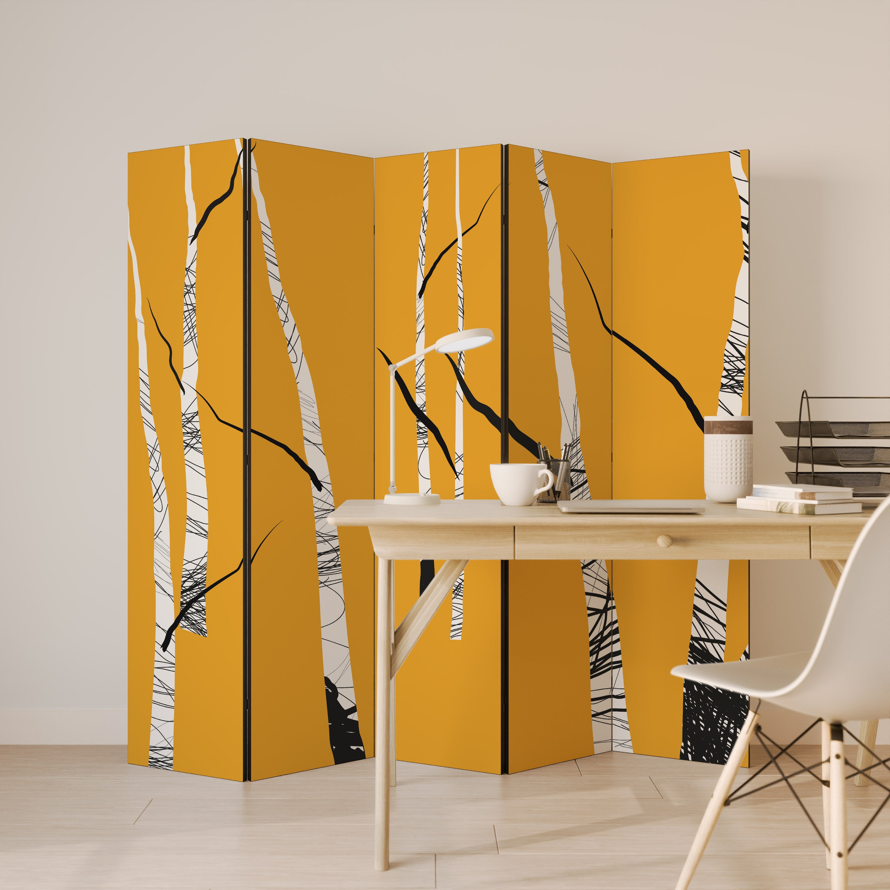 BIRCH ABSTRACT 5-Panel Room Divider