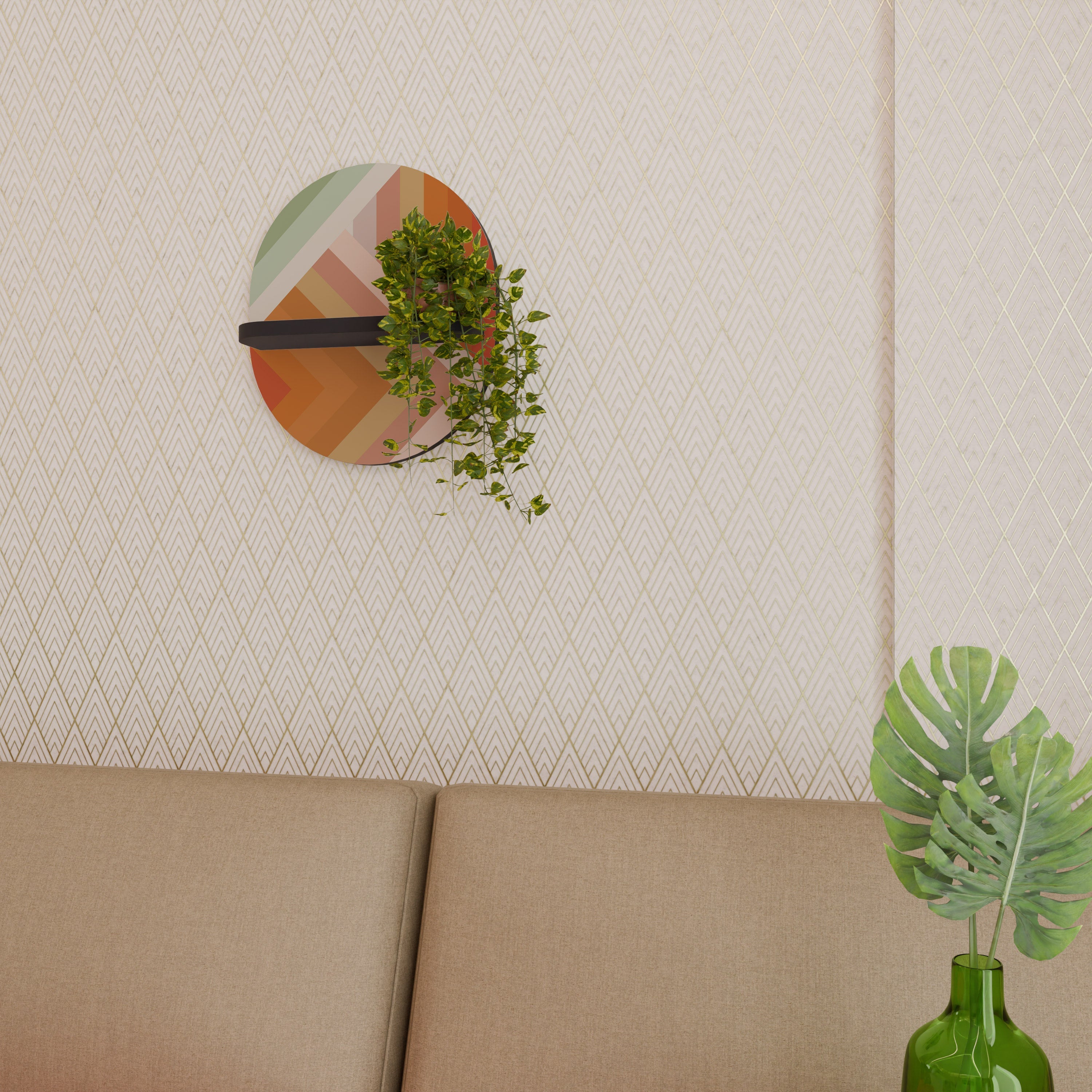 GRADIENT PICKS Oval Art Shelf In Black Finish