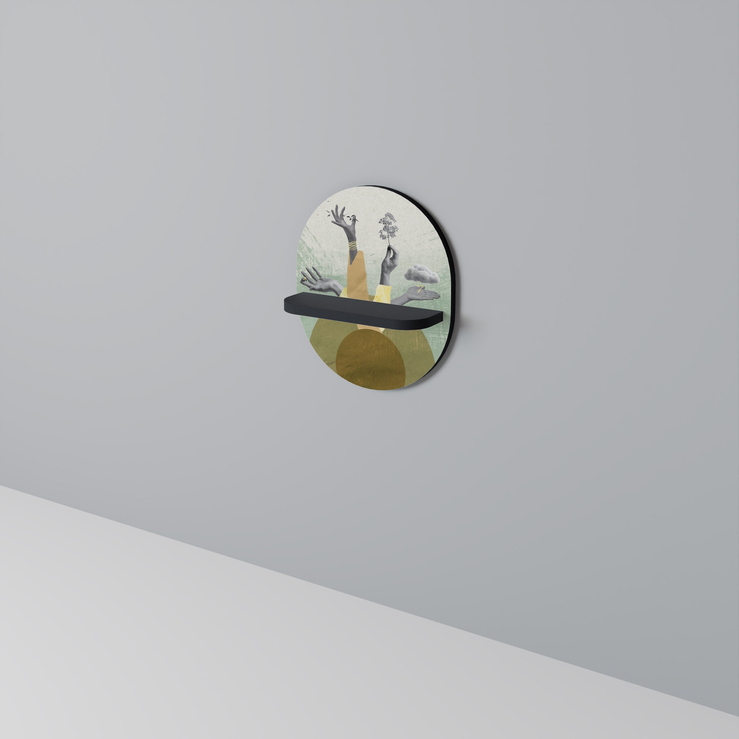 EARTH ELEMENTS Oval Art Shelf In Black Finish