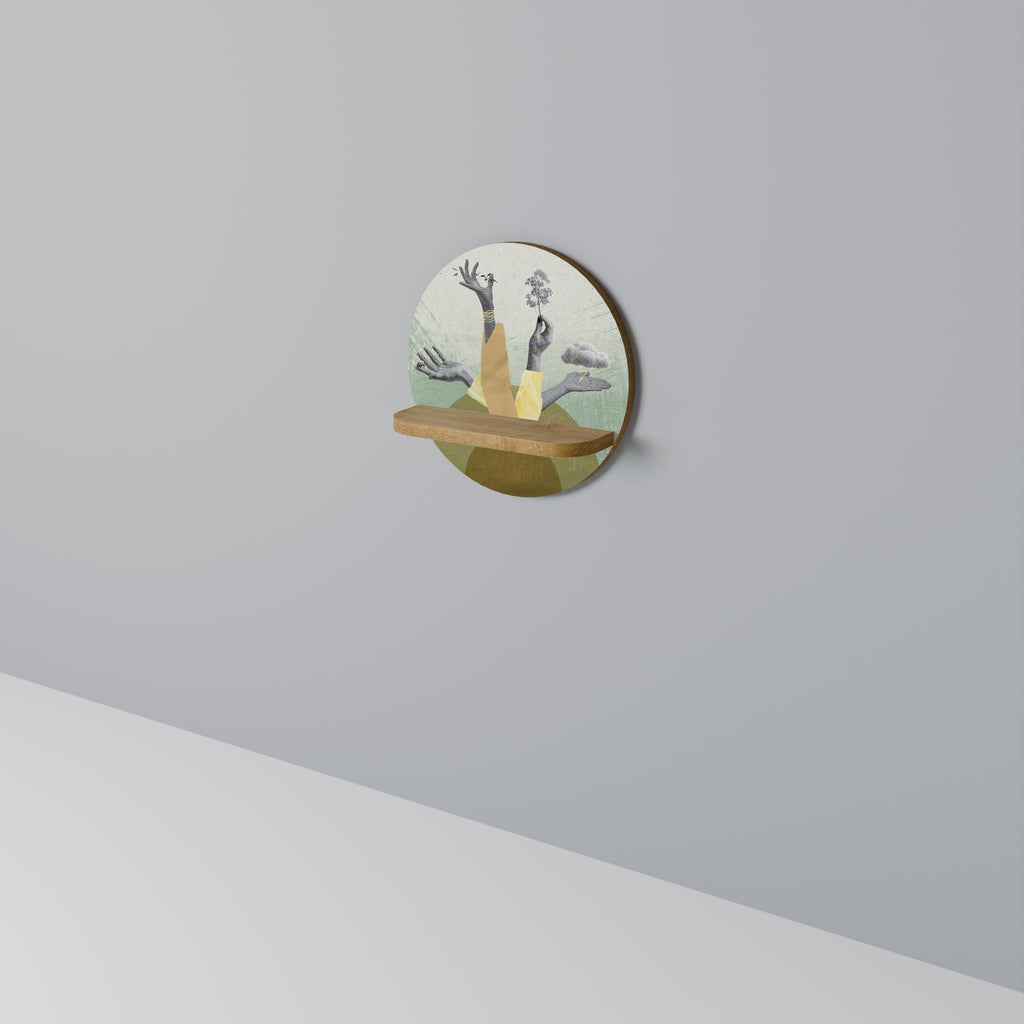 Étagère d'art ronde EARTH ELEMENTS effet chêne