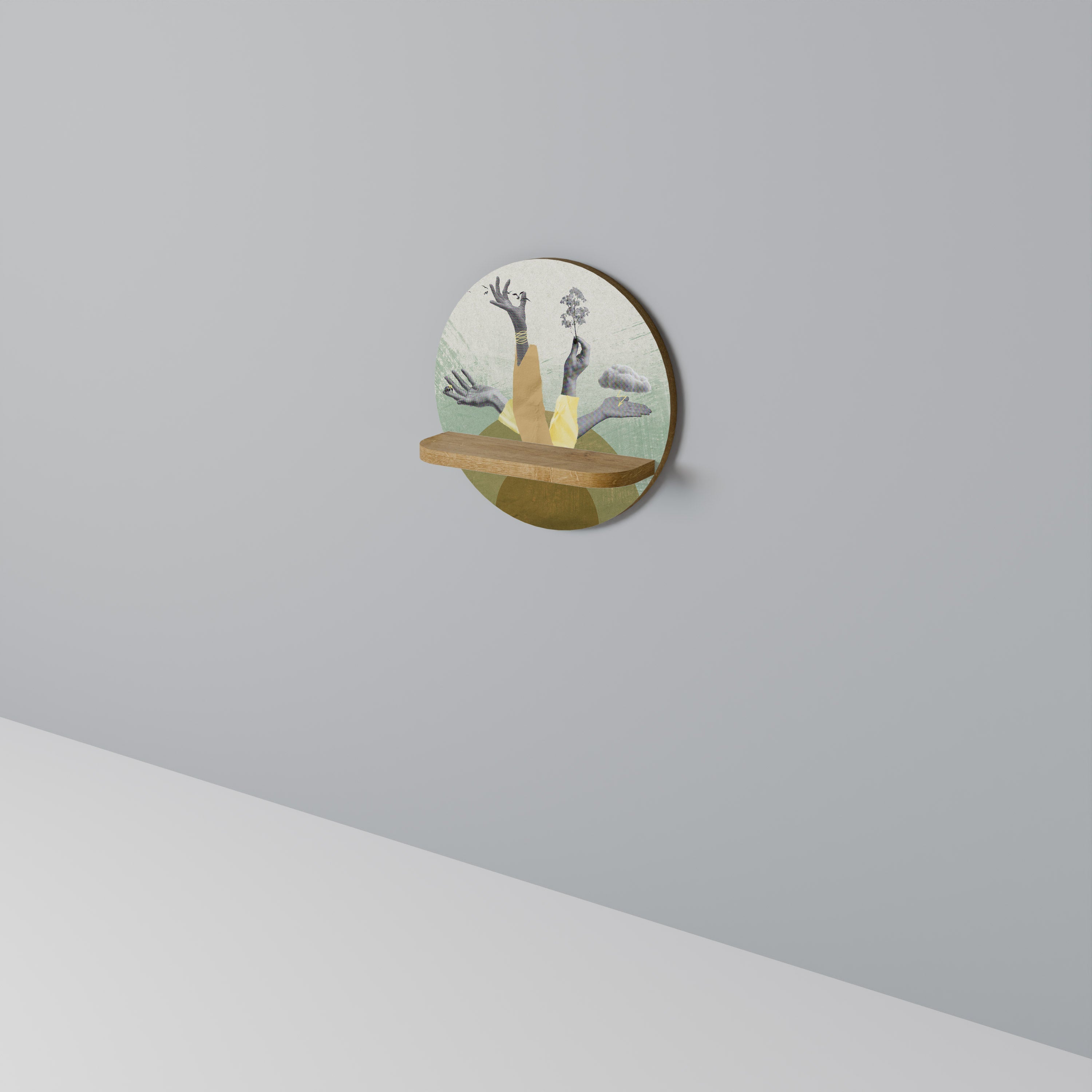 Étagère d'art ronde EARTH ELEMENTS effet chêne