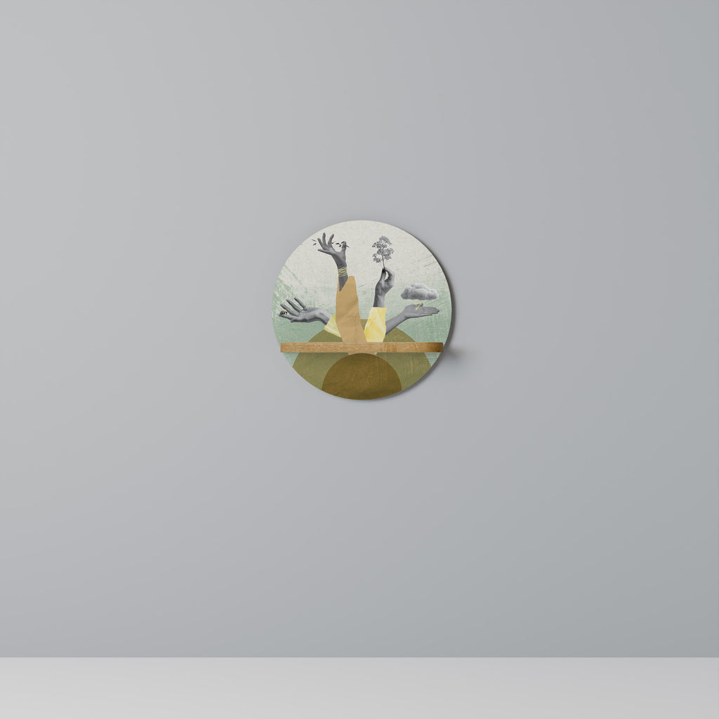 Étagère d'art ronde EARTH ELEMENTS effet chêne