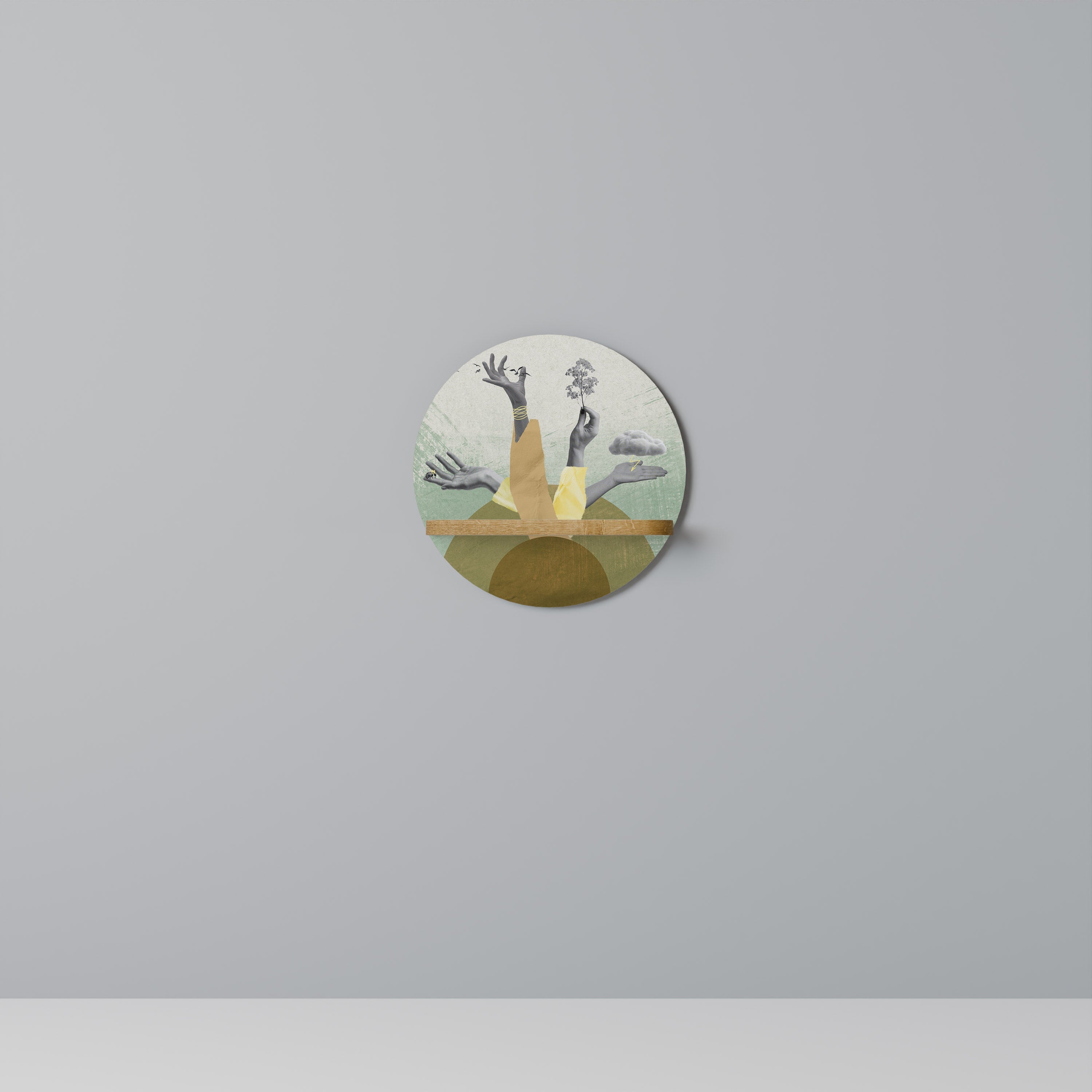 Étagère d'art ronde EARTH ELEMENTS effet chêne