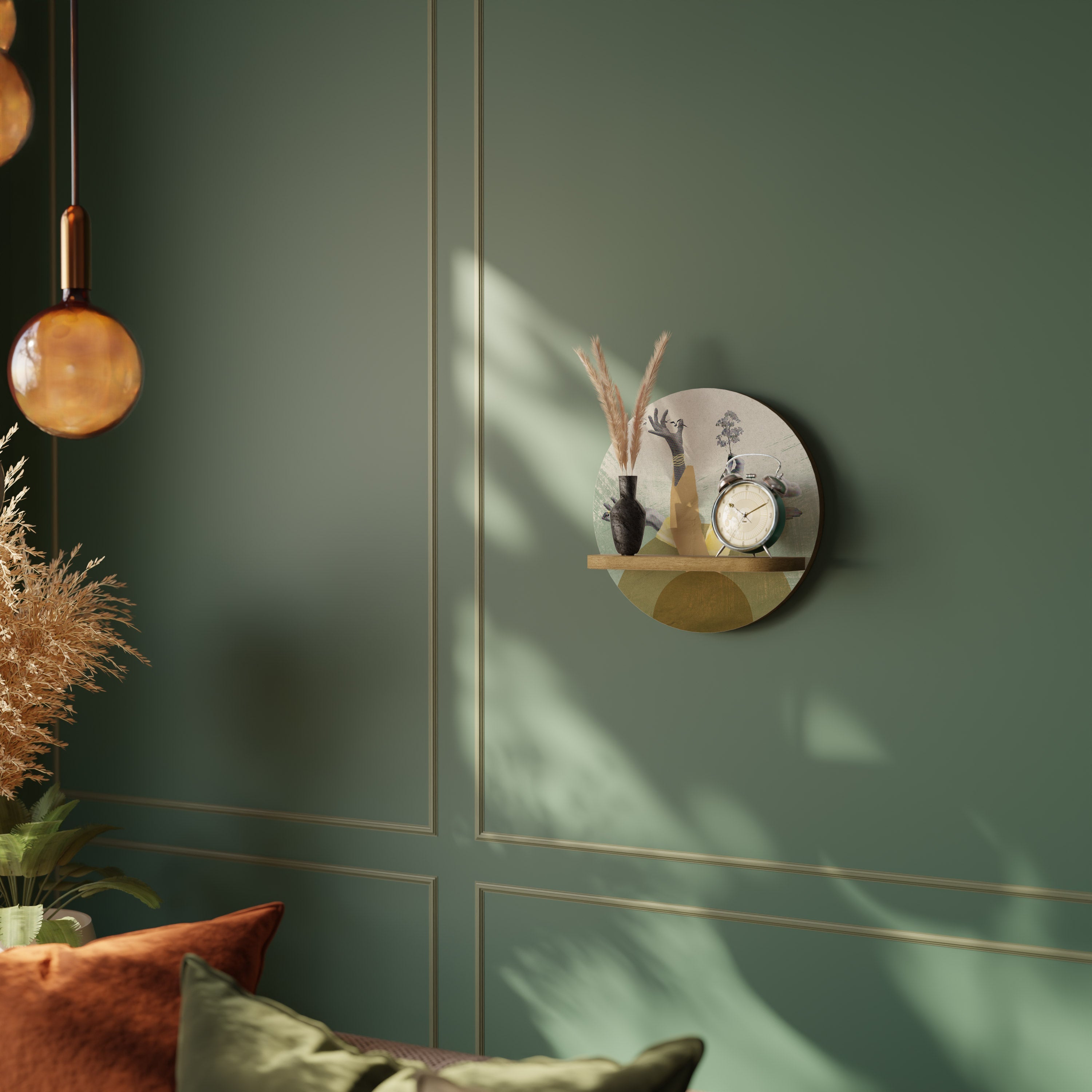 Étagère d'art ronde EARTH ELEMENTS effet chêne