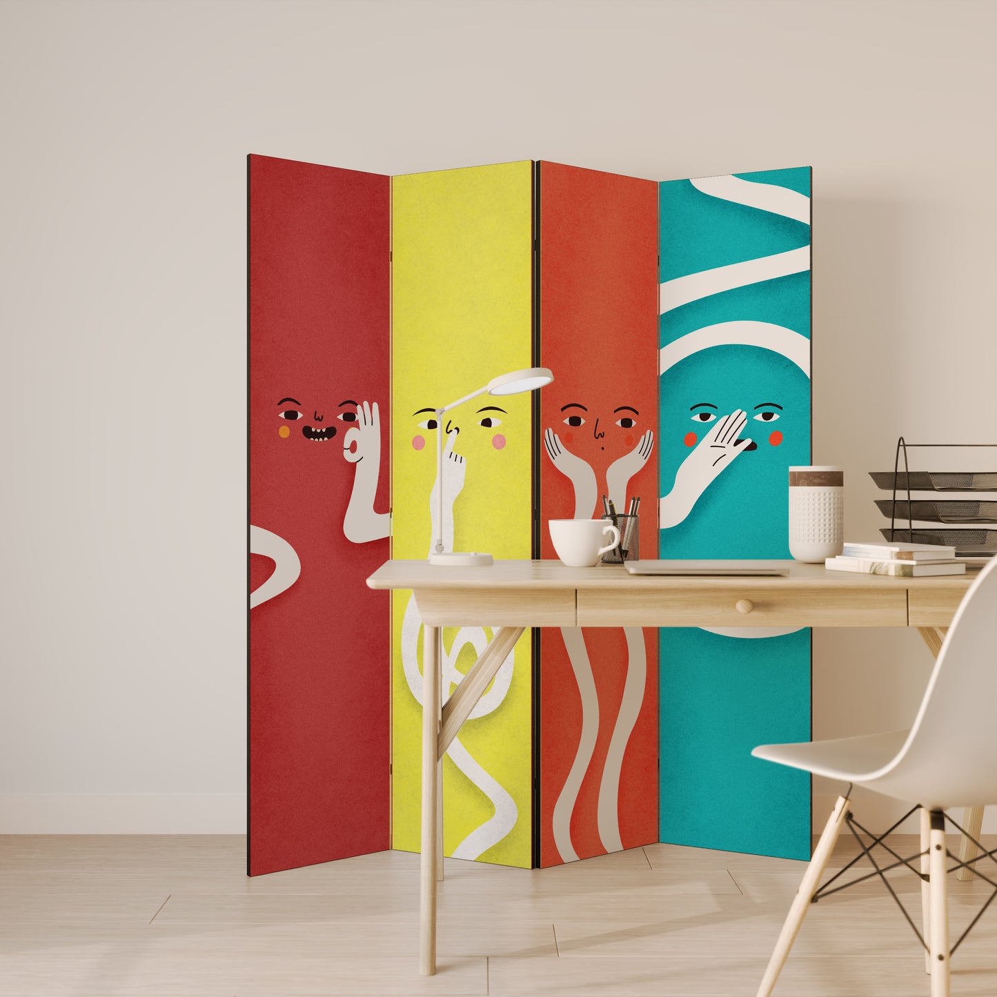 LIVELY FEATURES 4-Panel Room Divider