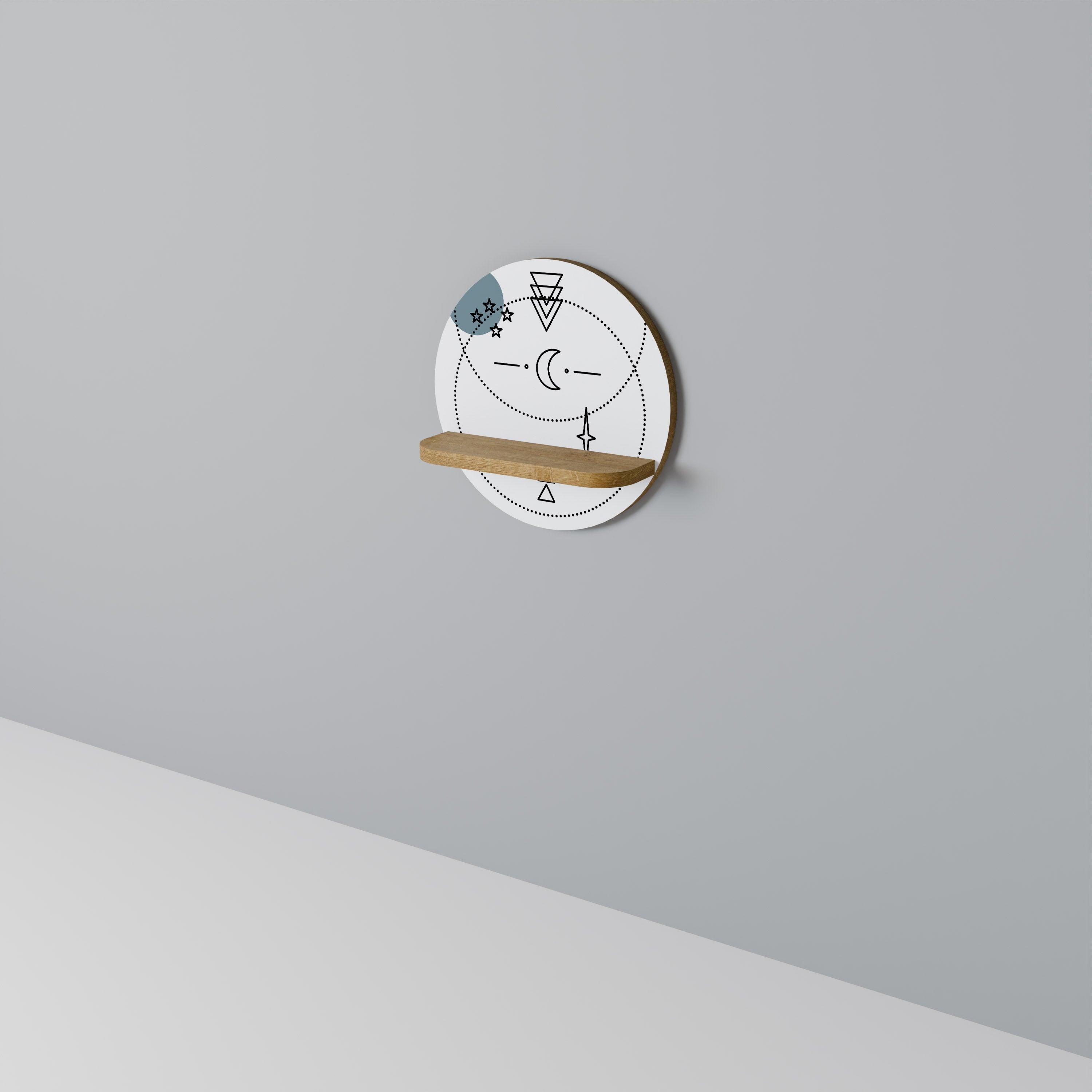 Étagère d'art ronde CELESTIAL BODY effet chêne