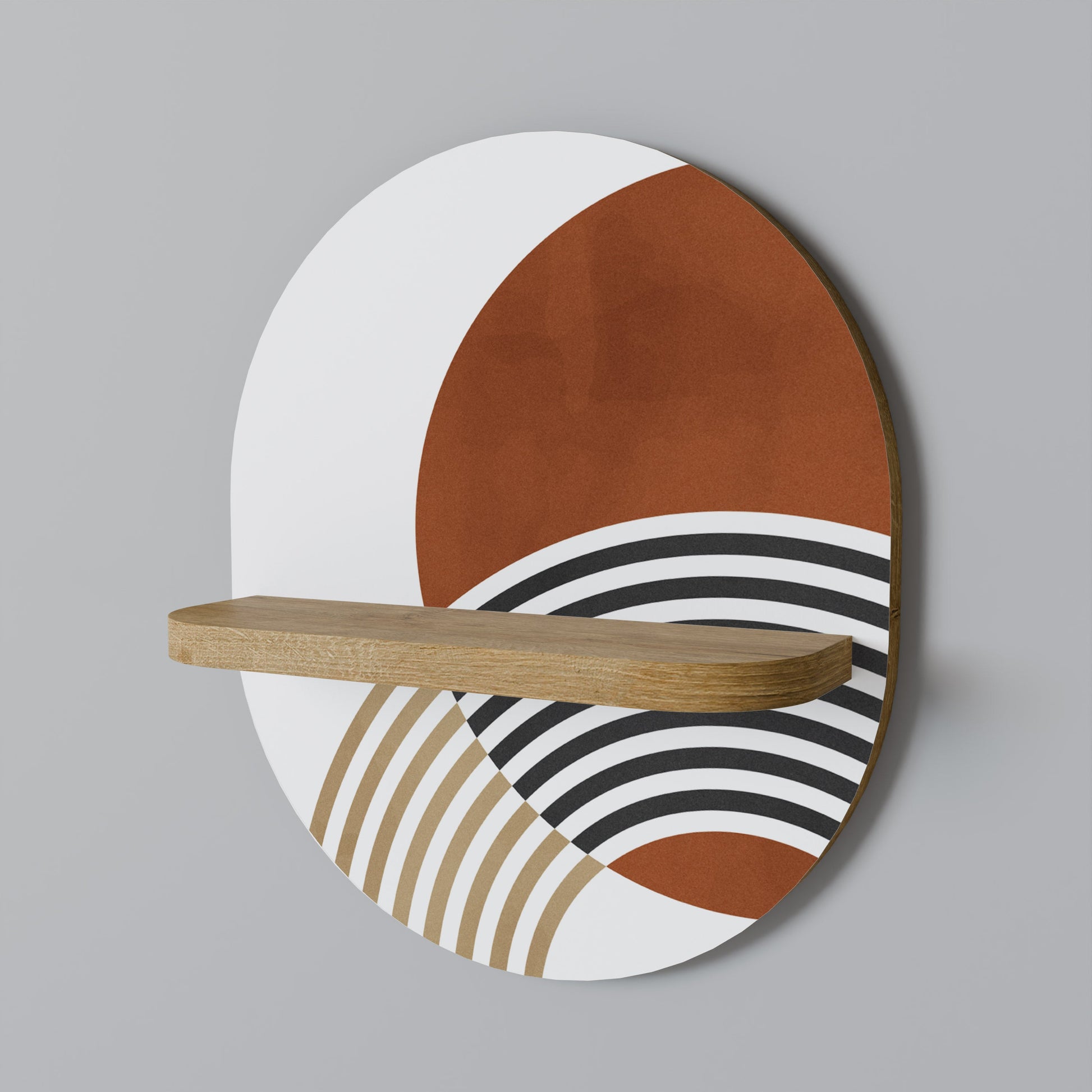 SPACE AROUND Oval Art Shelf In Oak Effect
