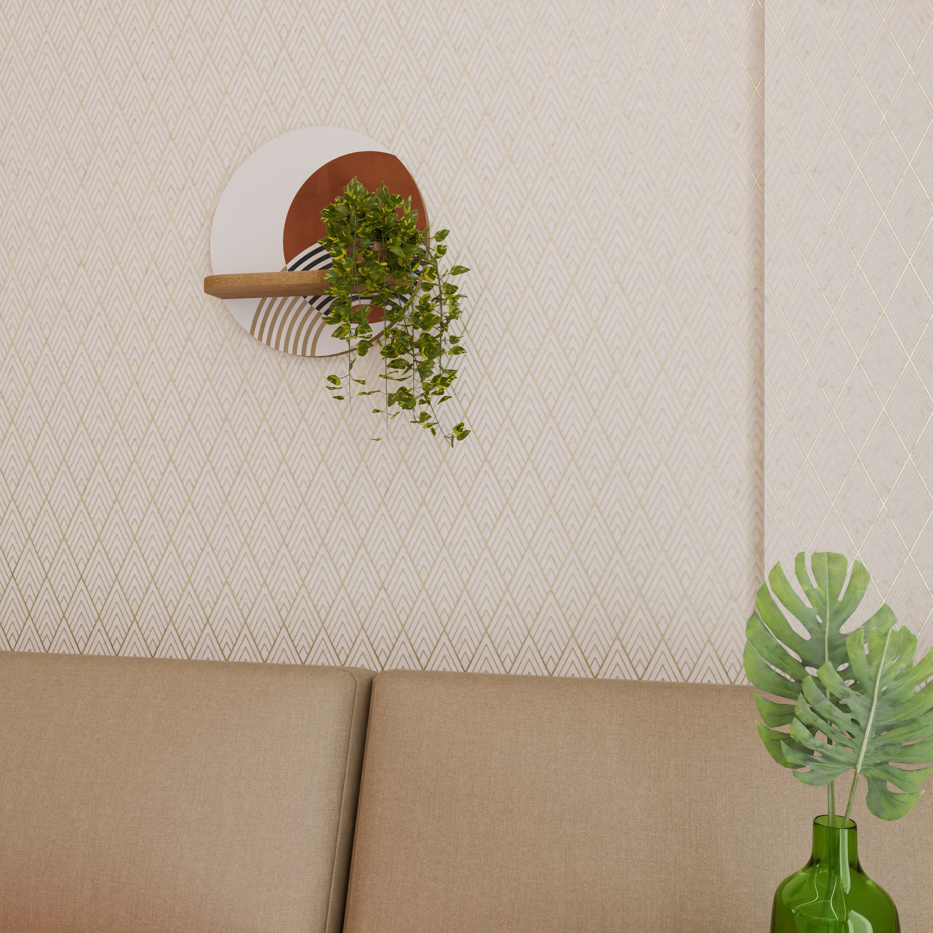 Étagère d'art ronde SPACE AROUND effet chêne