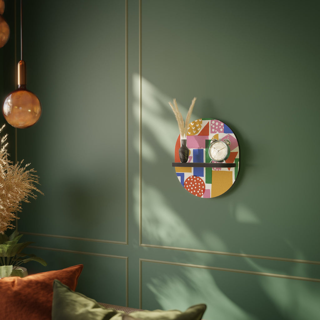 GEOMETRIC GLIMMER Oval Art Shelf In Black Finish