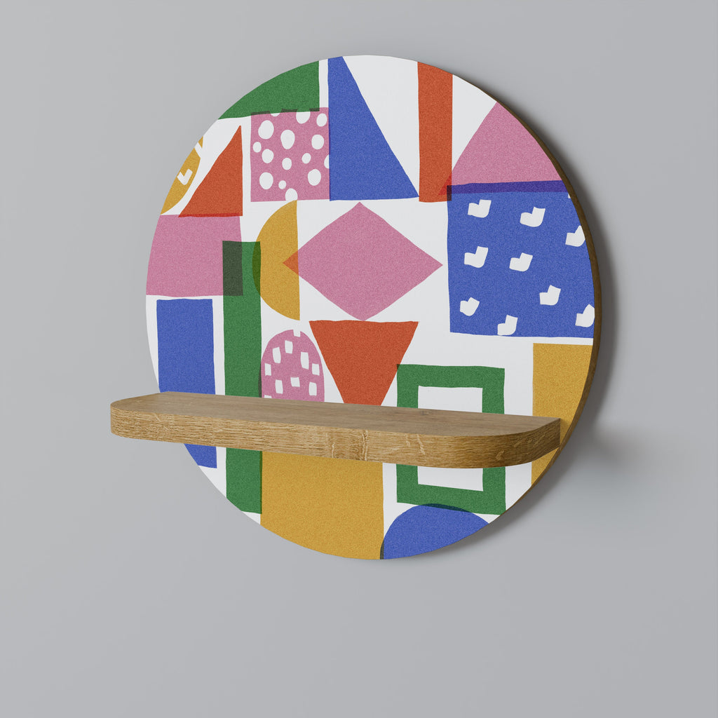 Étagère d'art ronde GEOMETRIC GLIMMER effet chêne