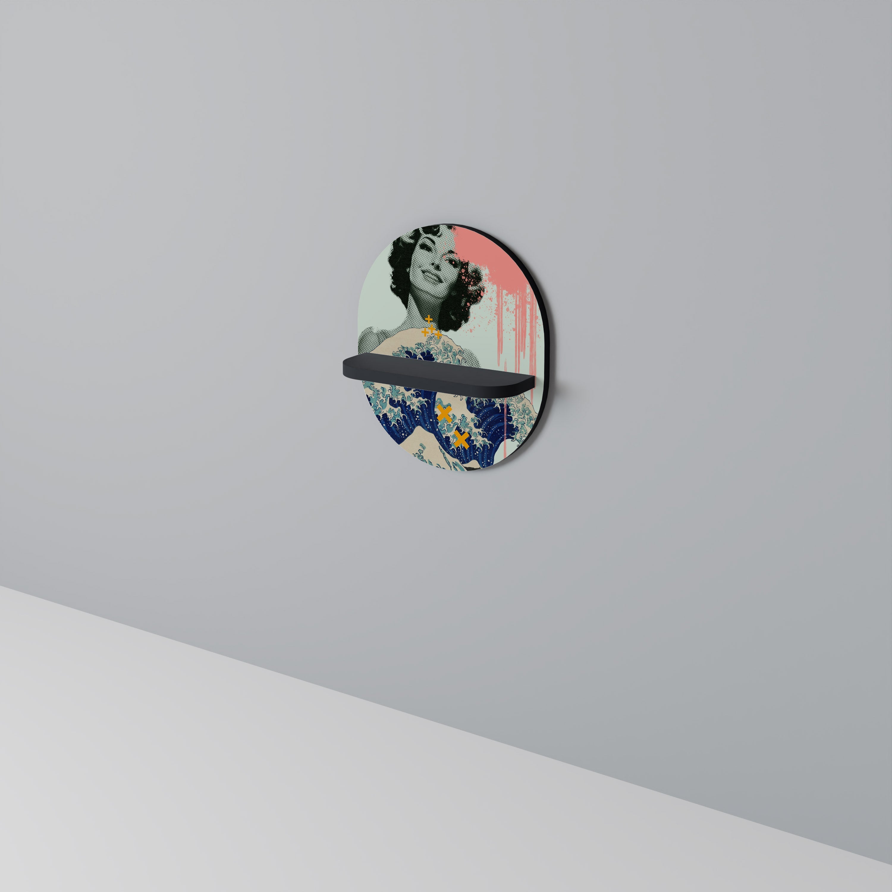 KANAGAWA BEAUTY Oval Art Shelf In Black Finish