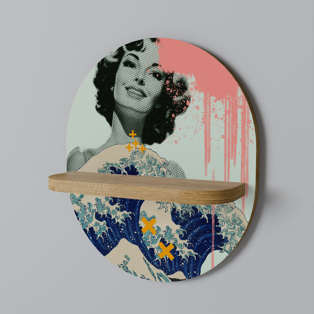 KANAGAWA BEAUTY Oval Art Shelf In Oak Effect