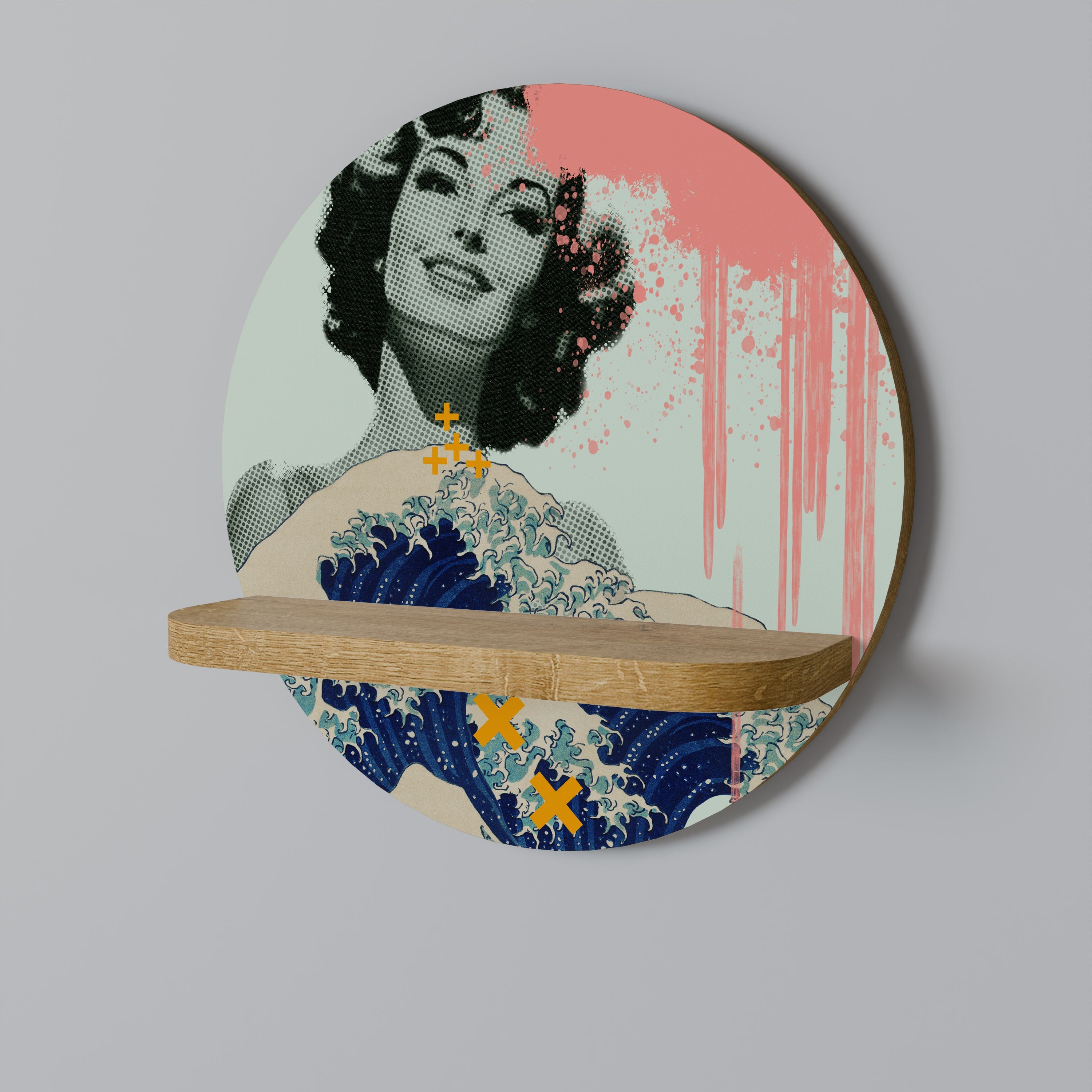 Étagère d'art ronde KANAGAWA BEAUTY effet chêne