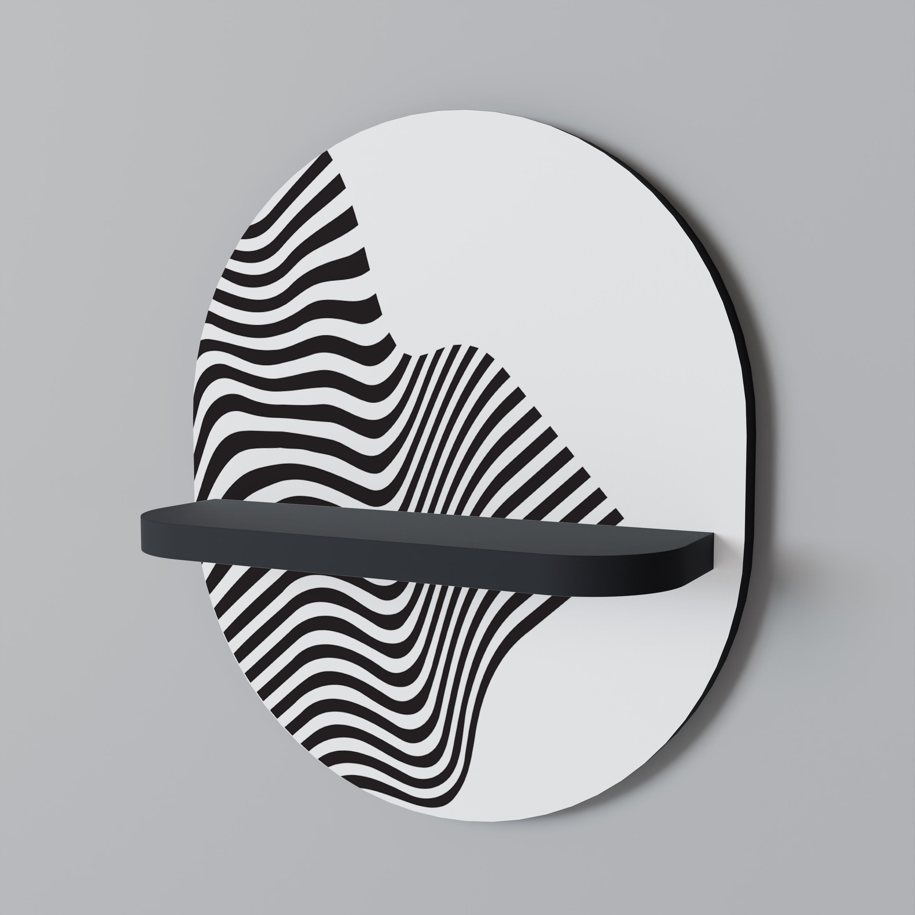 ILLUSIONARY FLOW Oval Art Shelf In Black Finish