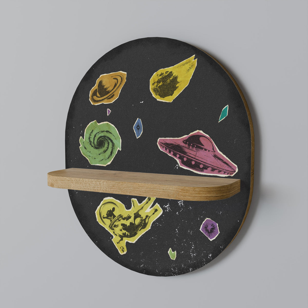 Étagère d'art ovale GALAXY MORSEL effet chêne
