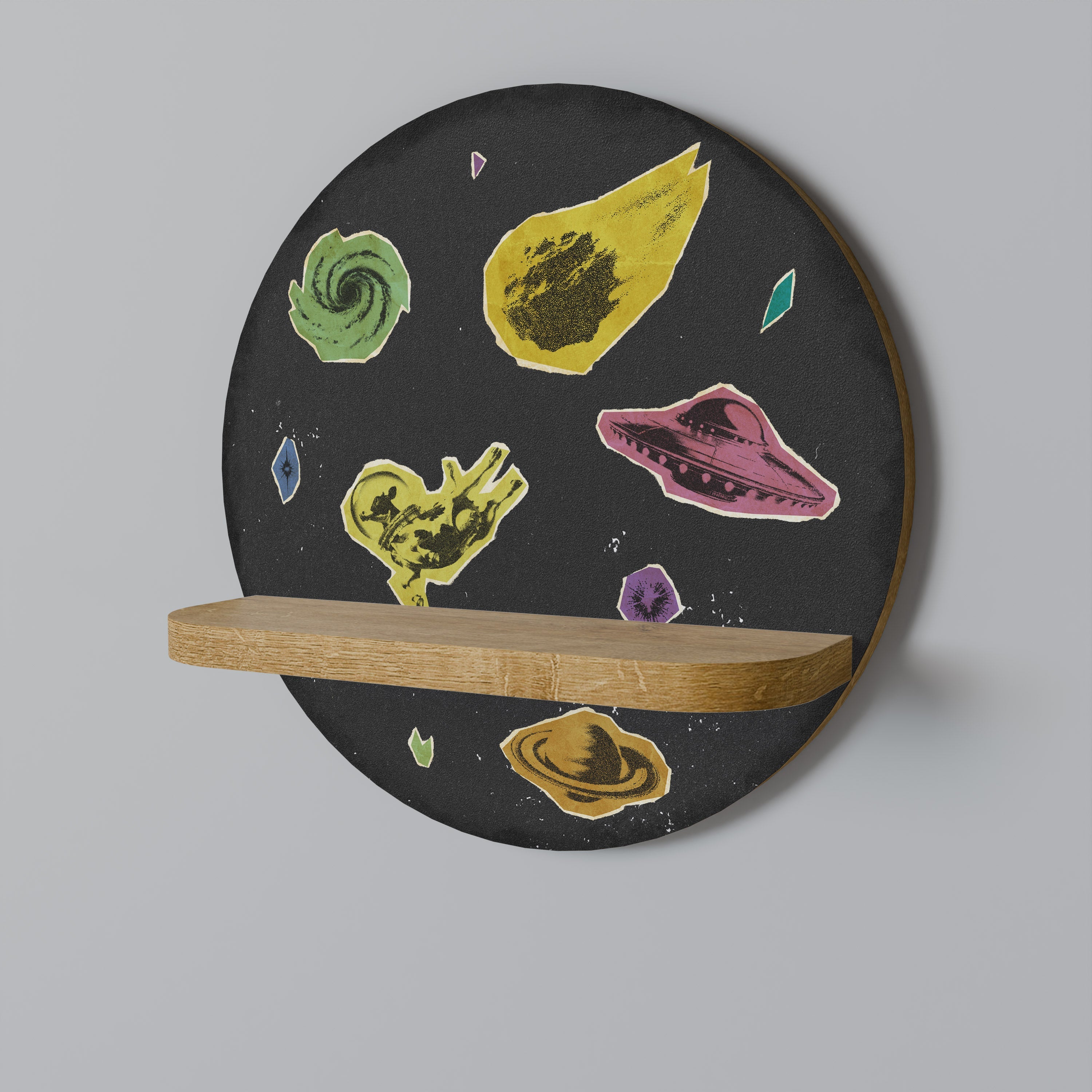 Étagère d'art ronde GALAXY MORSEL effet chêne