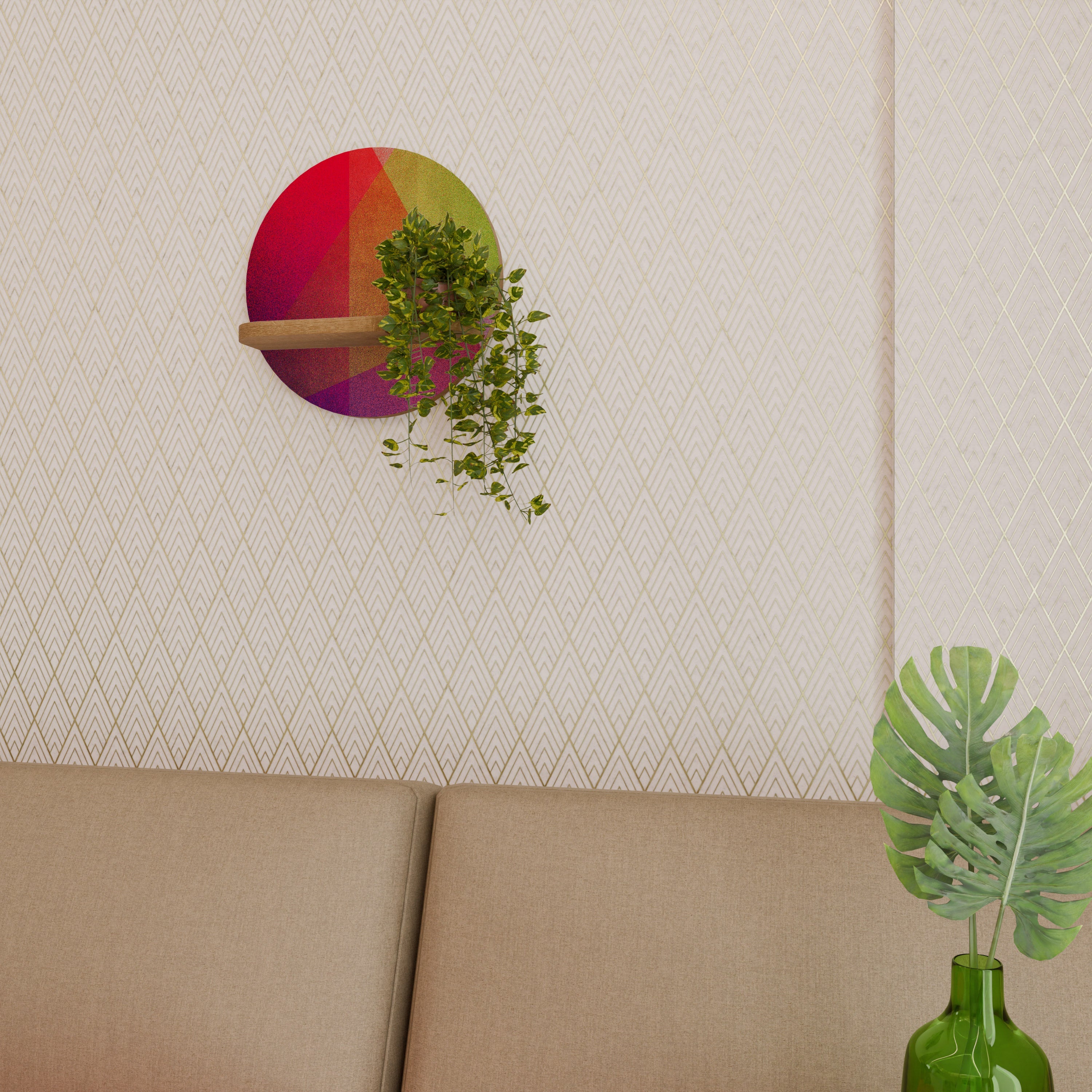 Étagère d'art ronde VIVID GEOMETRY effet chêne