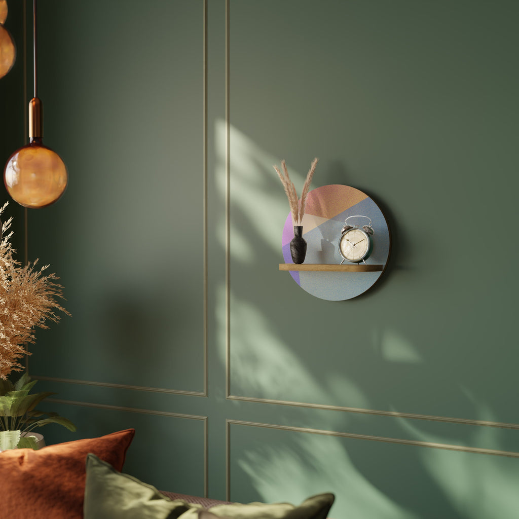 Étagère d'art ronde BRIGHT GEOMETRY effet chêne