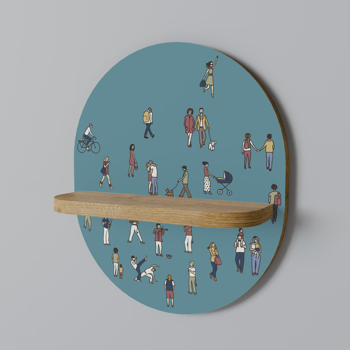 COLLECTIVE STREAM Oval Art Shelf In Oak Effect
