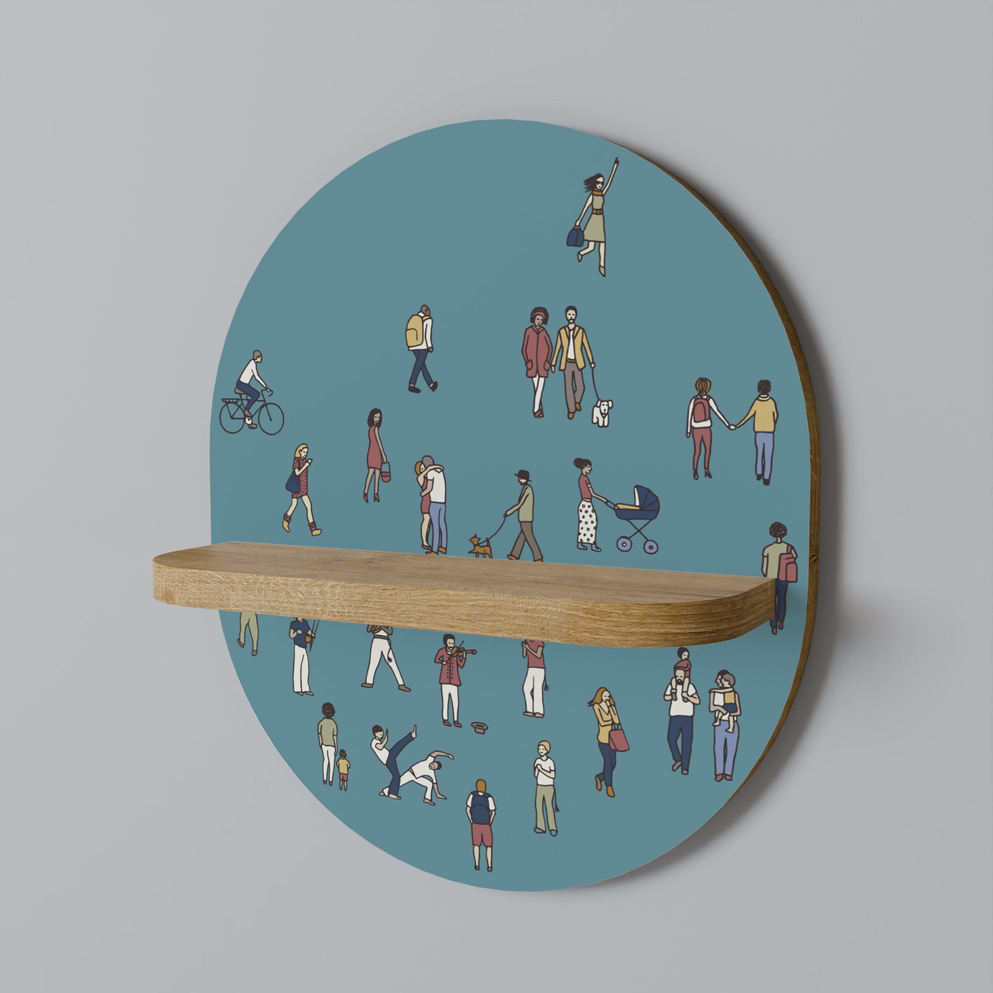 COLLECTIVE STREAM Oval Art Shelf In Oak Effect