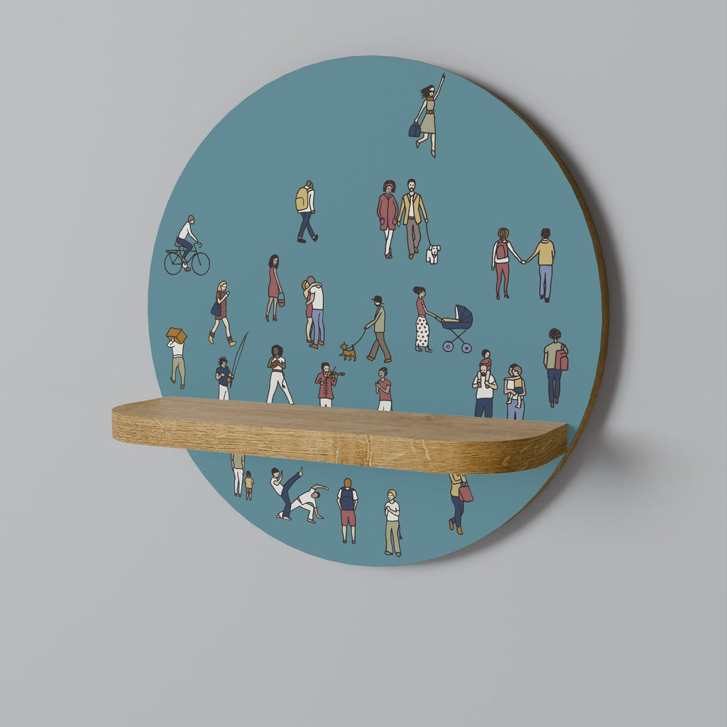 Étagère d'art ronde COLLECTIVE STREAM effet chêne