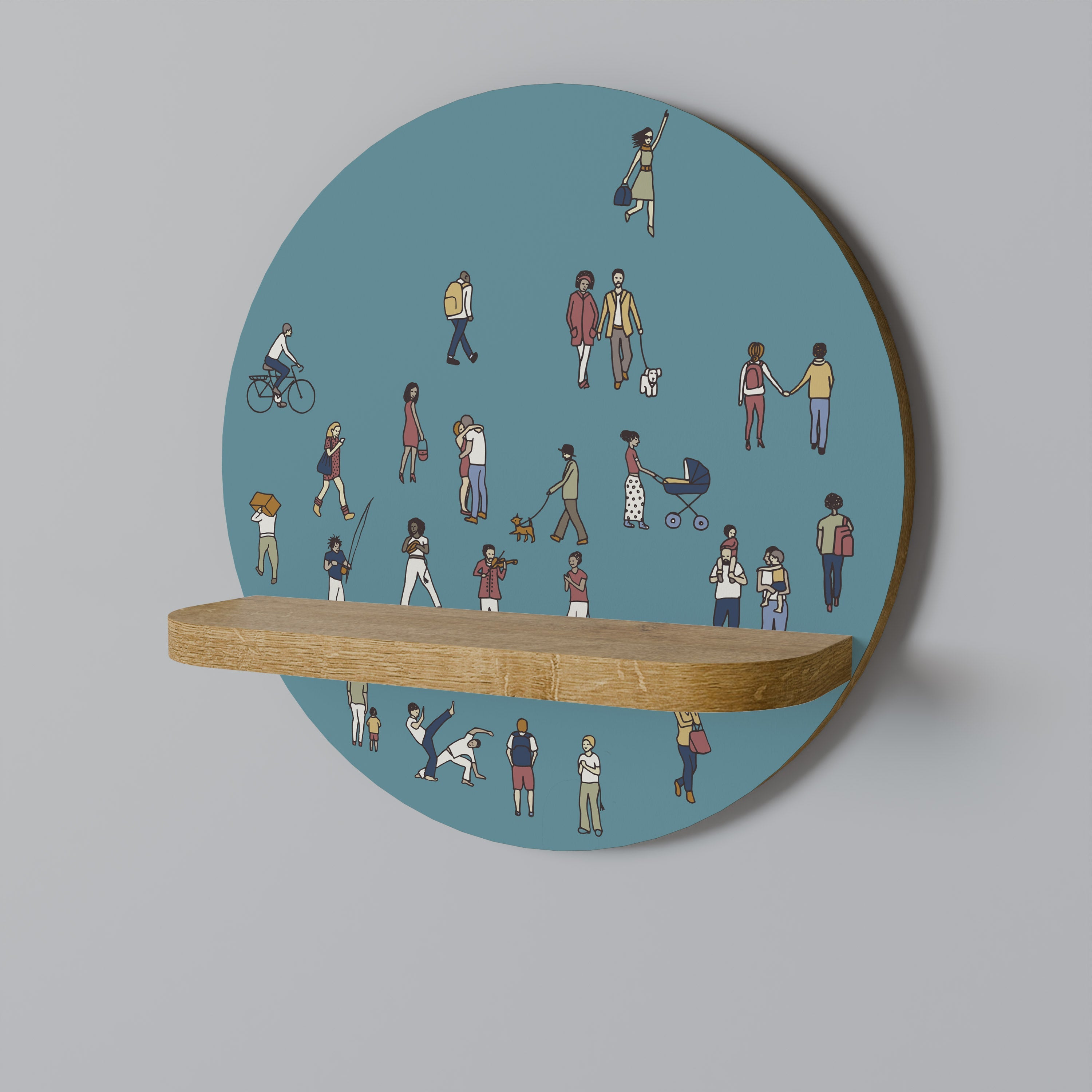 Étagère d'art ronde COLLECTIVE STREAM effet chêne