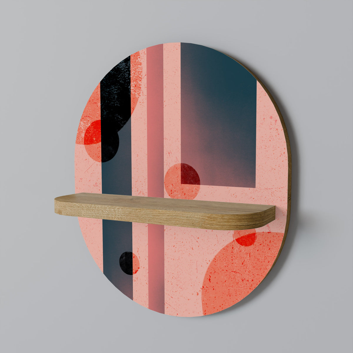 BLUSHED SPECTRUM Oval Art Shelf In Oak Effect