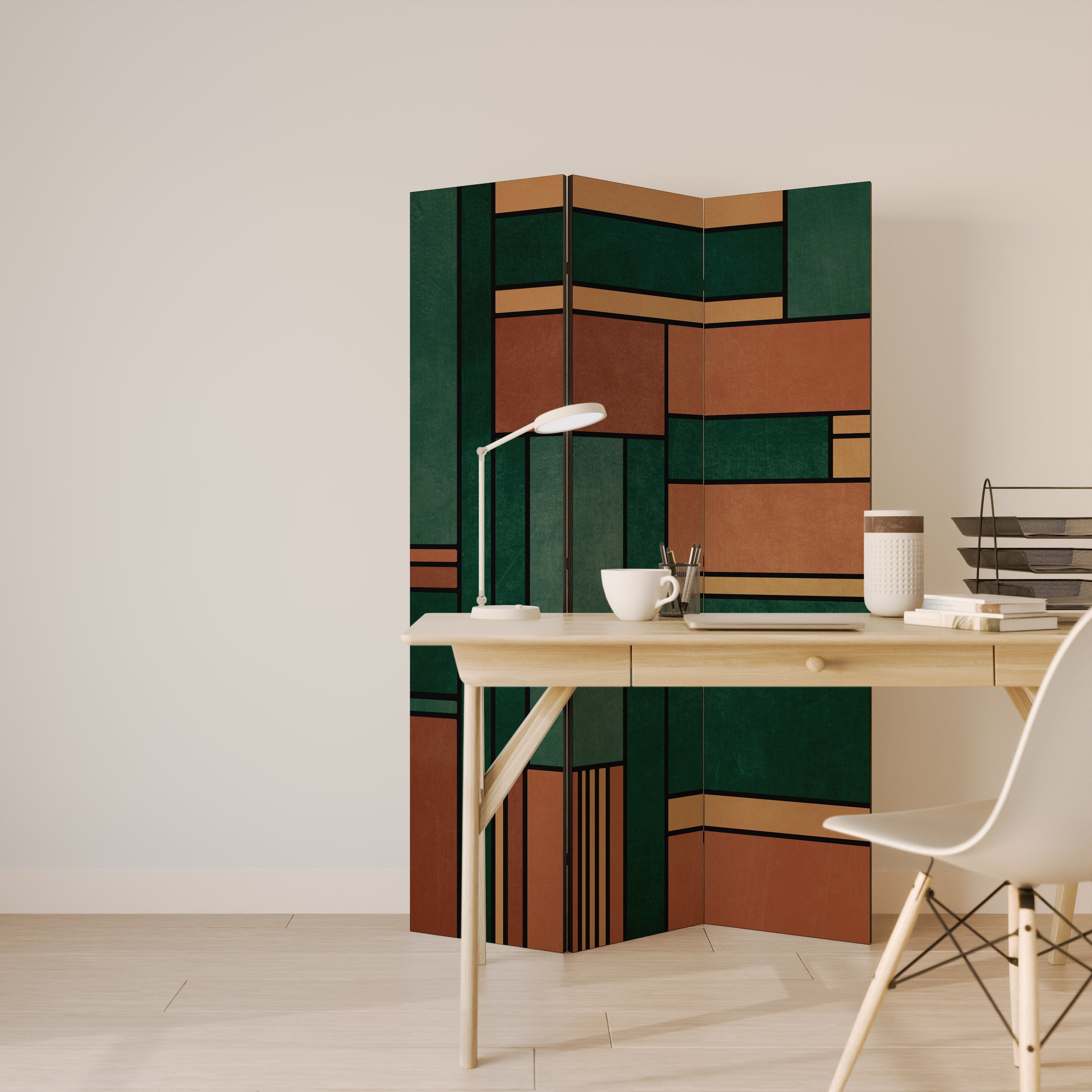 EARTHY FIGURES Decorative 3-Panel Room Divider