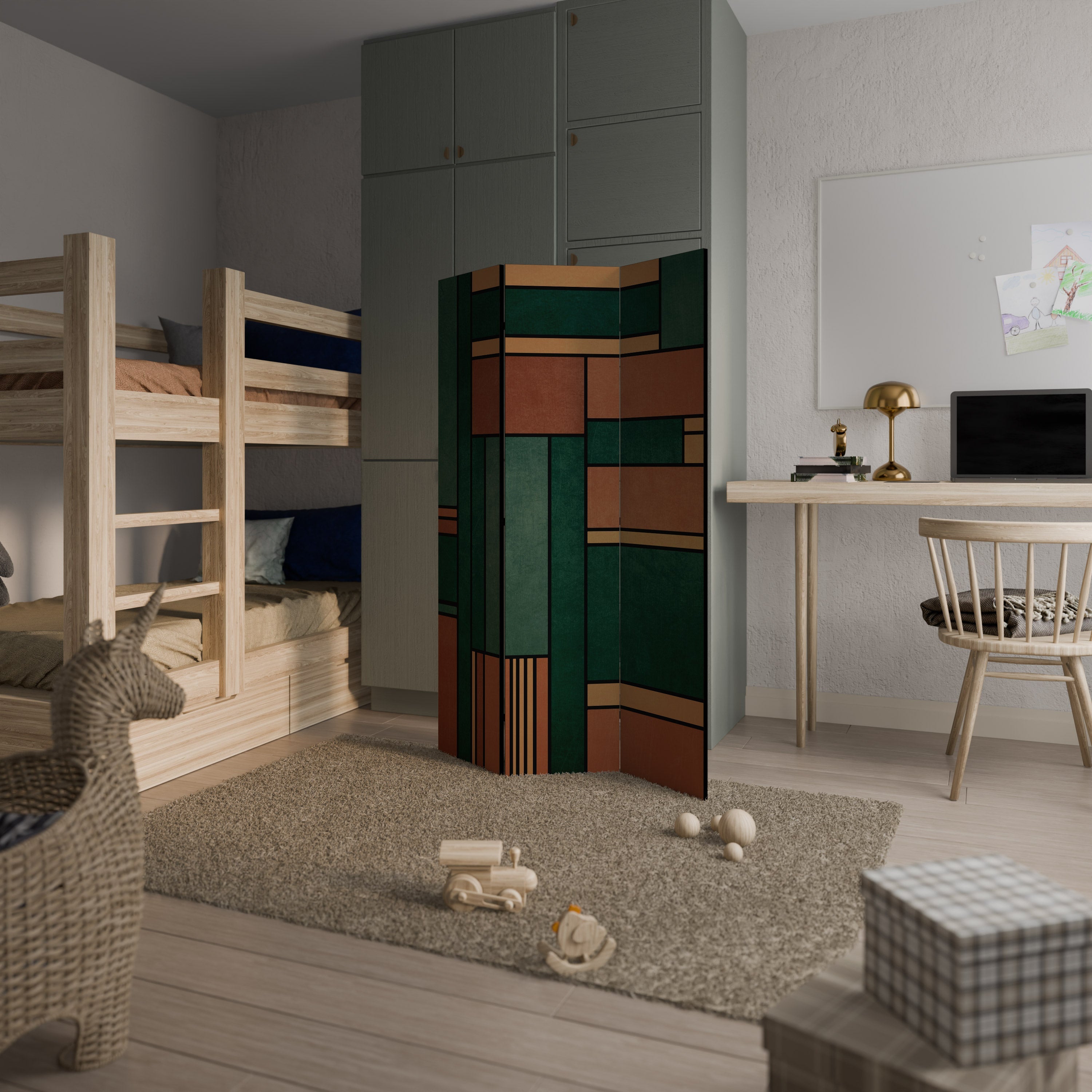 EARTHY FIGURES Decorative 3-Panel Room Divider