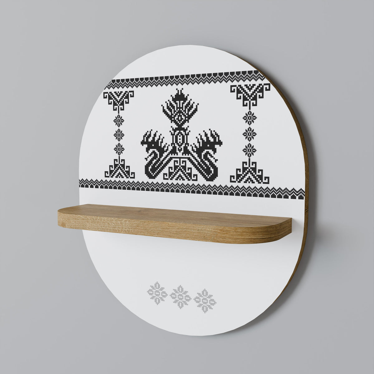 MYTHIC STITCH Oval Art Shelf In Oak Effect