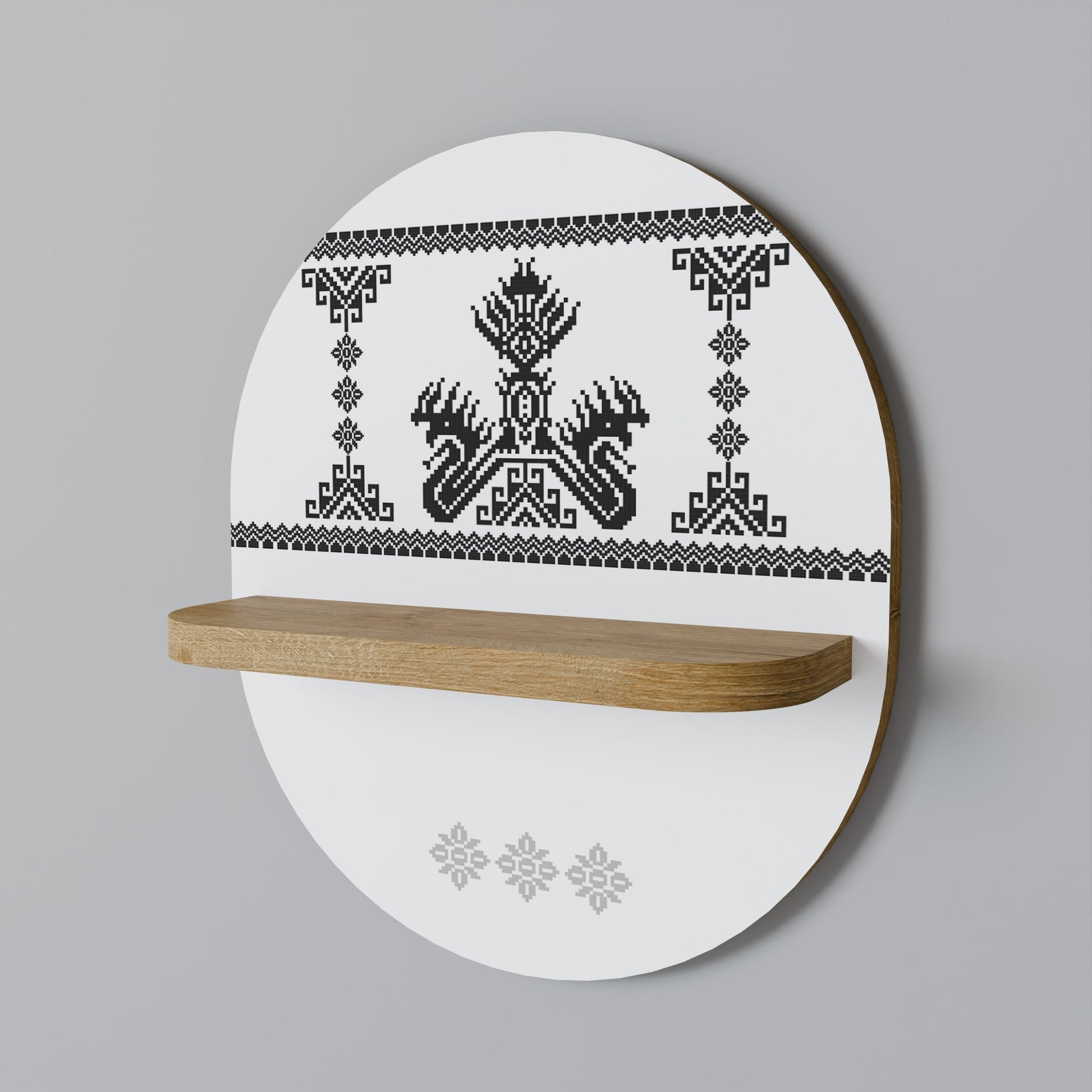 MYTHIC STITCH Oval Art Shelf In Oak Effect