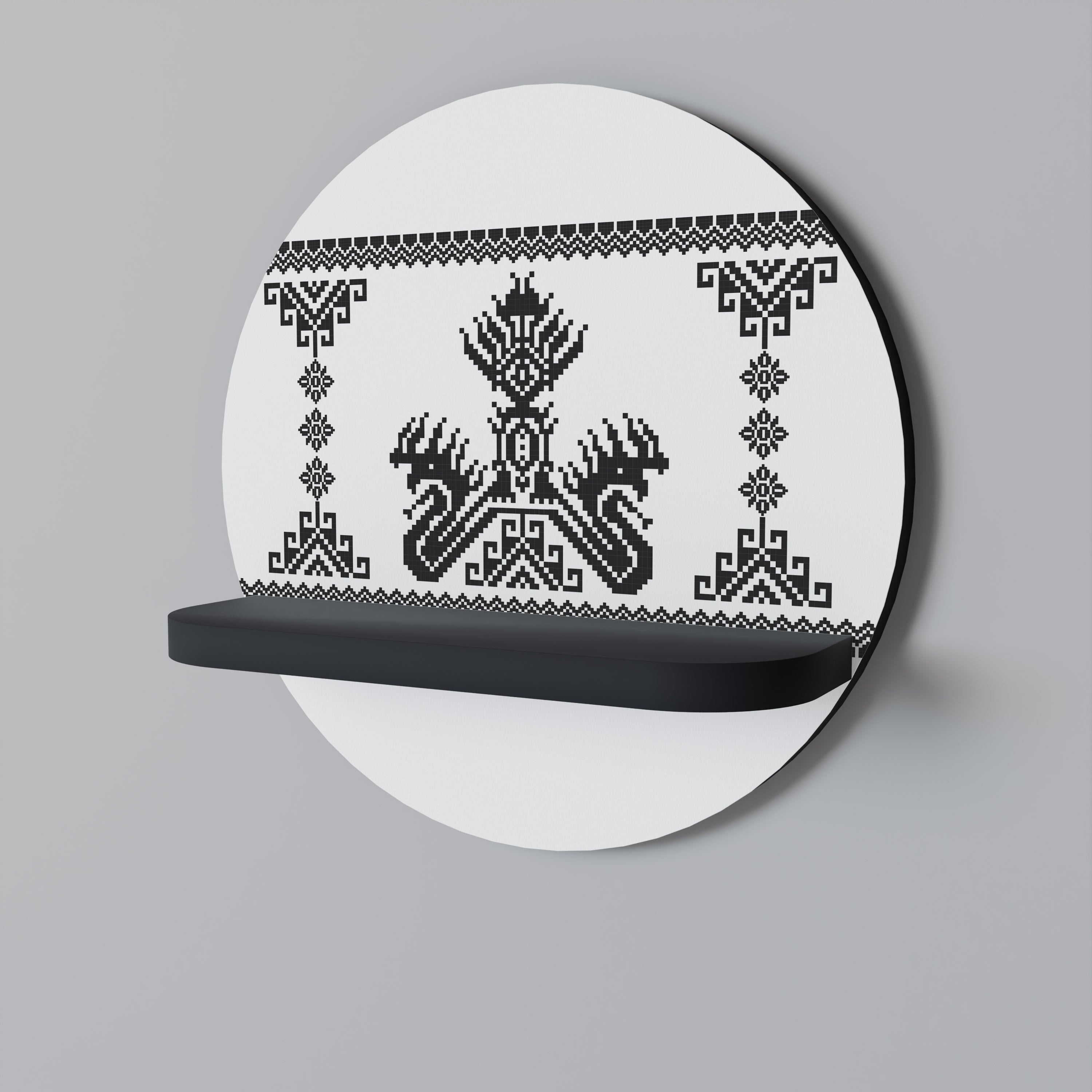 Étagère d'art ronde MYTHIC STITCH en finition noire