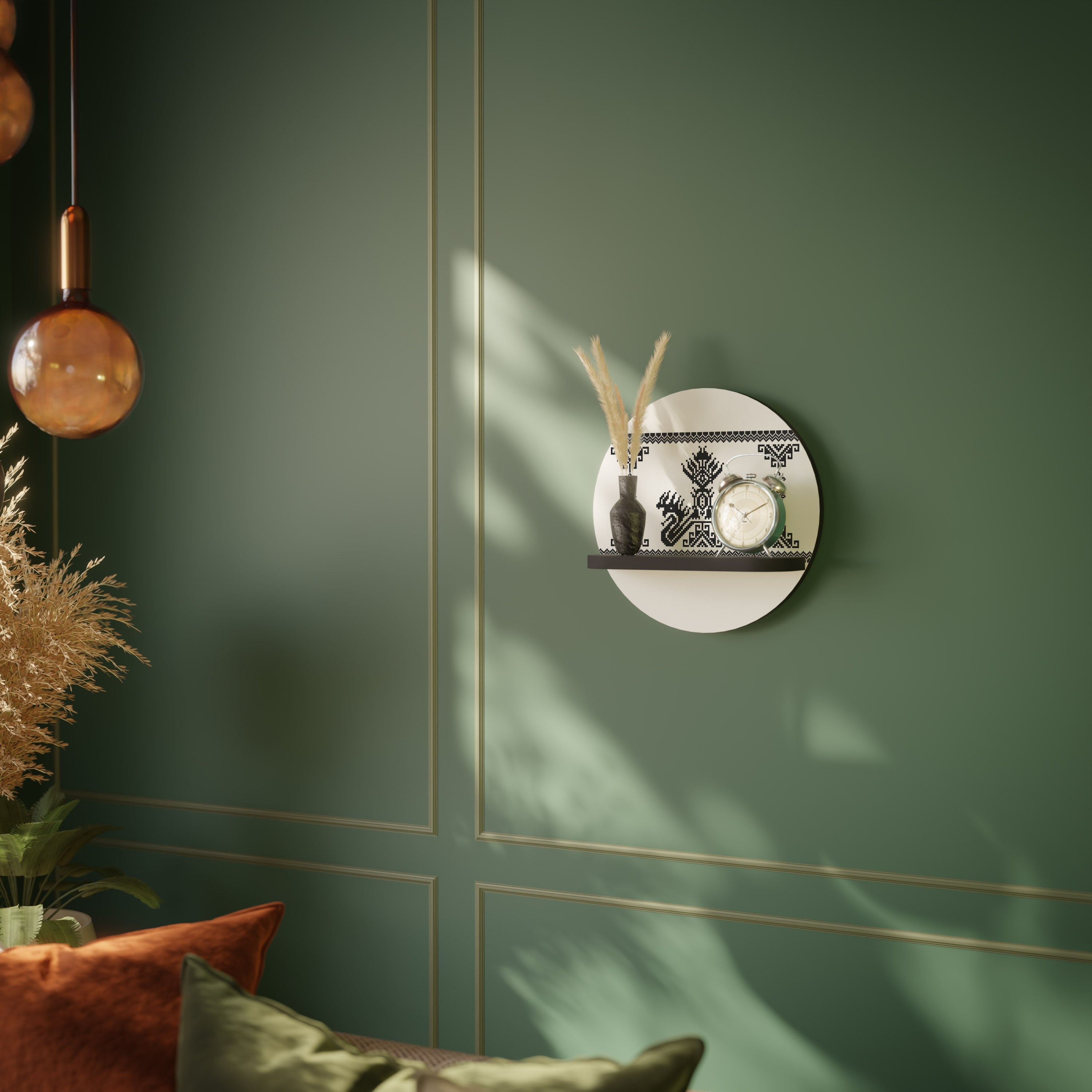 Étagère d'art ronde MYTHIC STITCH en finition noire