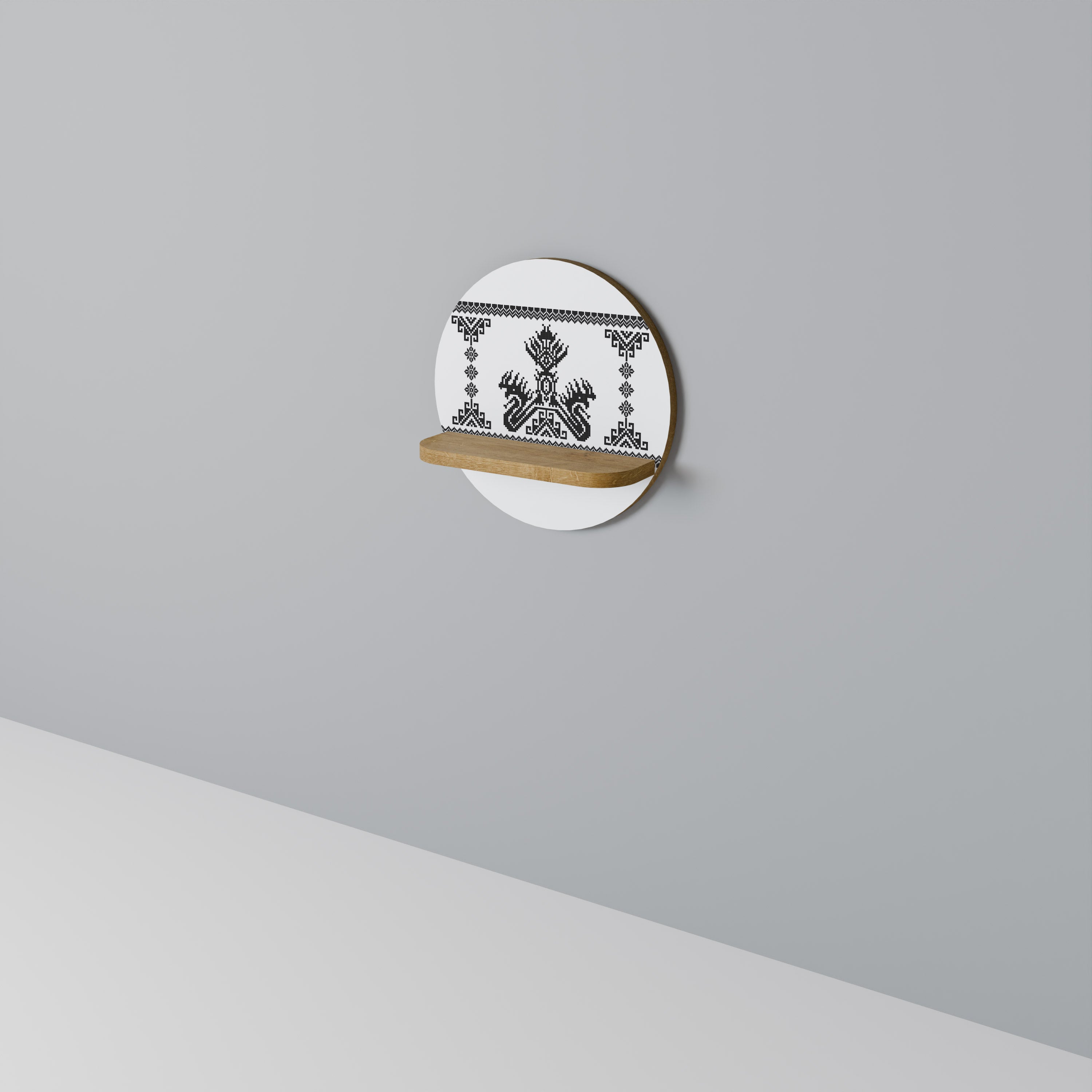 Étagère d'art ronde MYTHIC STITCH effet chêne