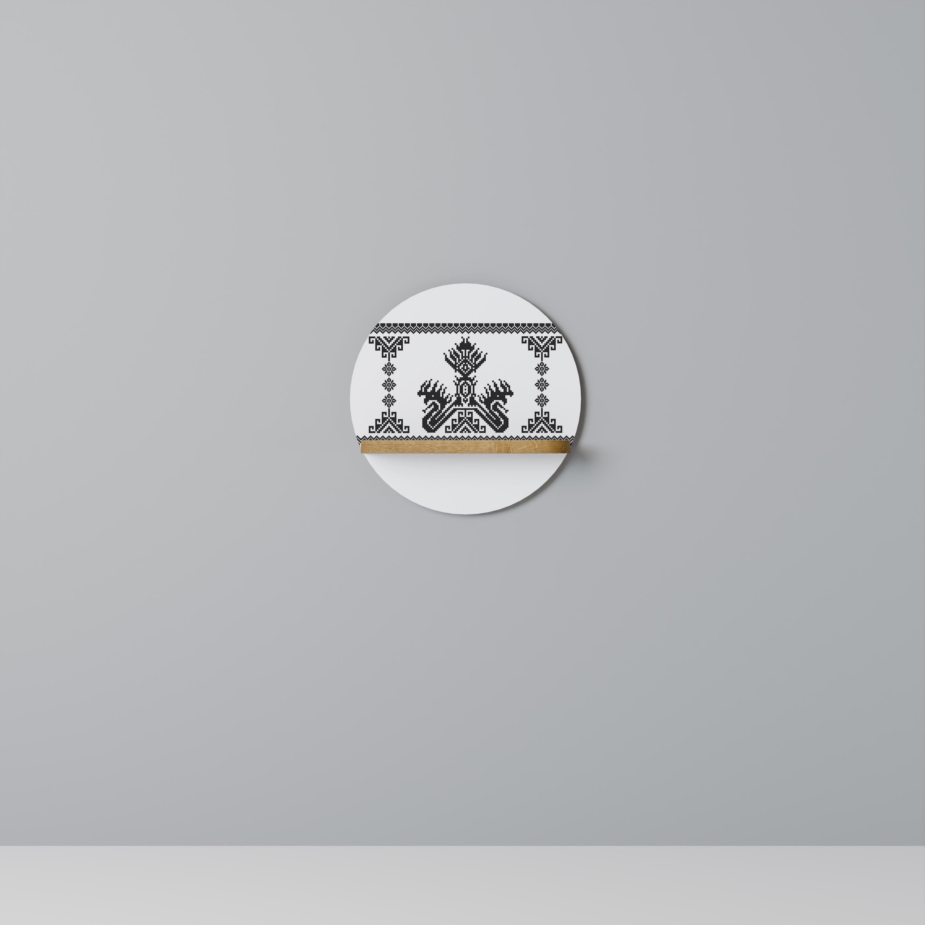 Étagère d'art ronde MYTHIC STITCH effet chêne