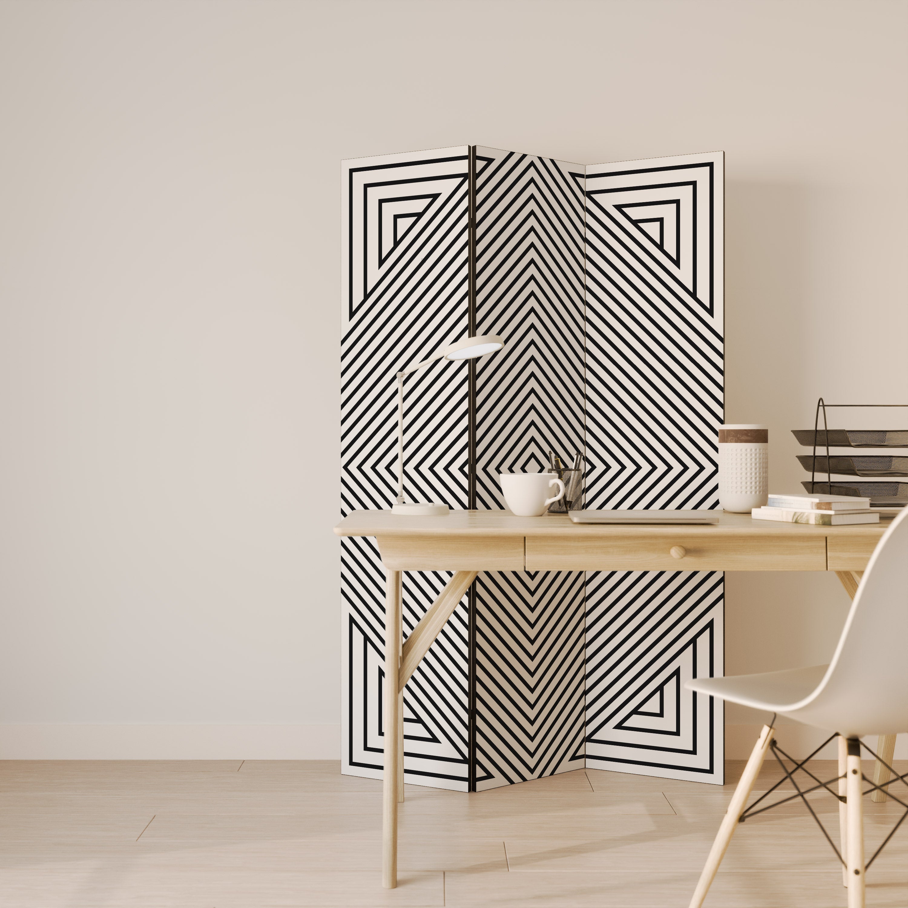 POLYGON ILLUSION Decorative 3-Panel Room Divider
