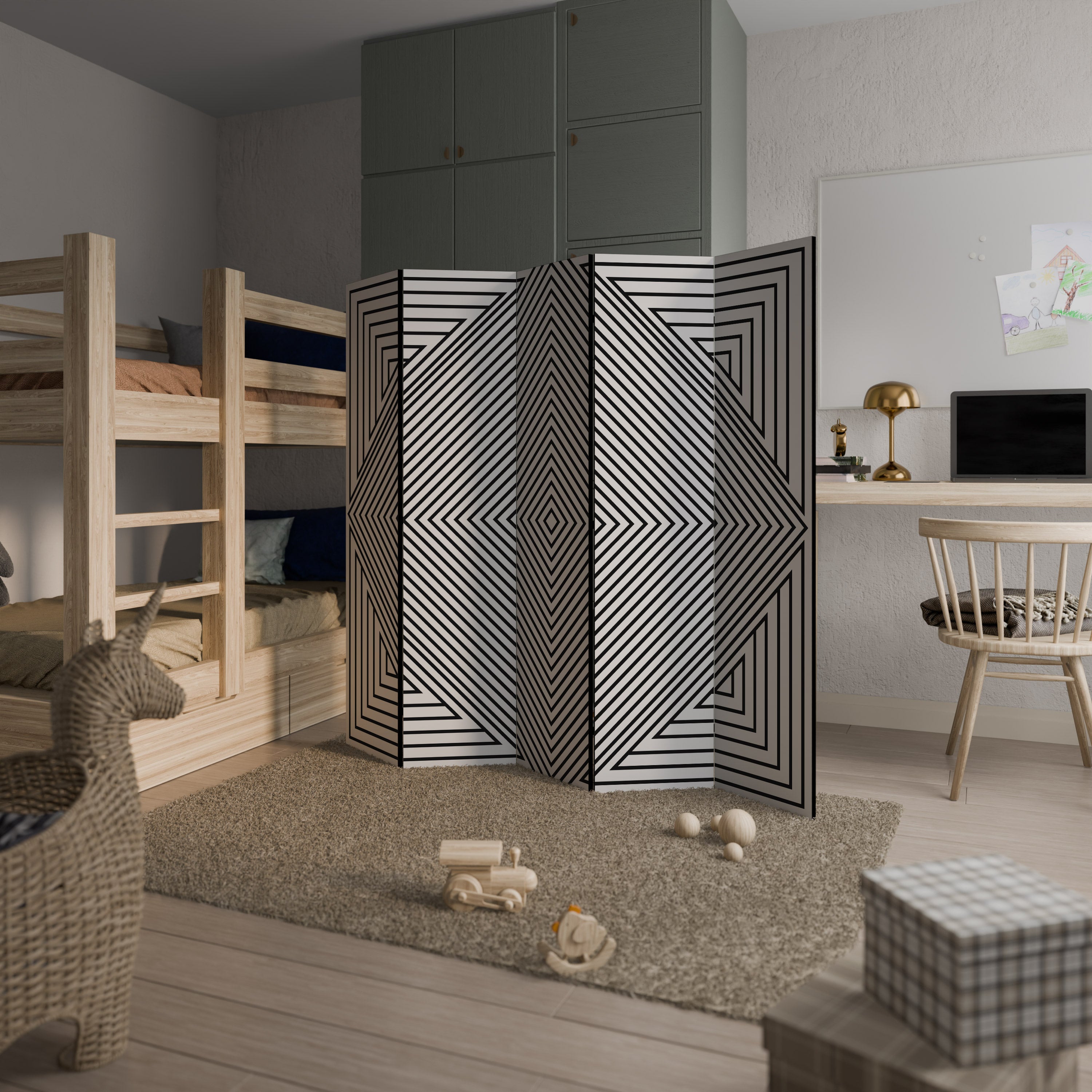 POLYGON ILLUSION 5-Panel Room Divider